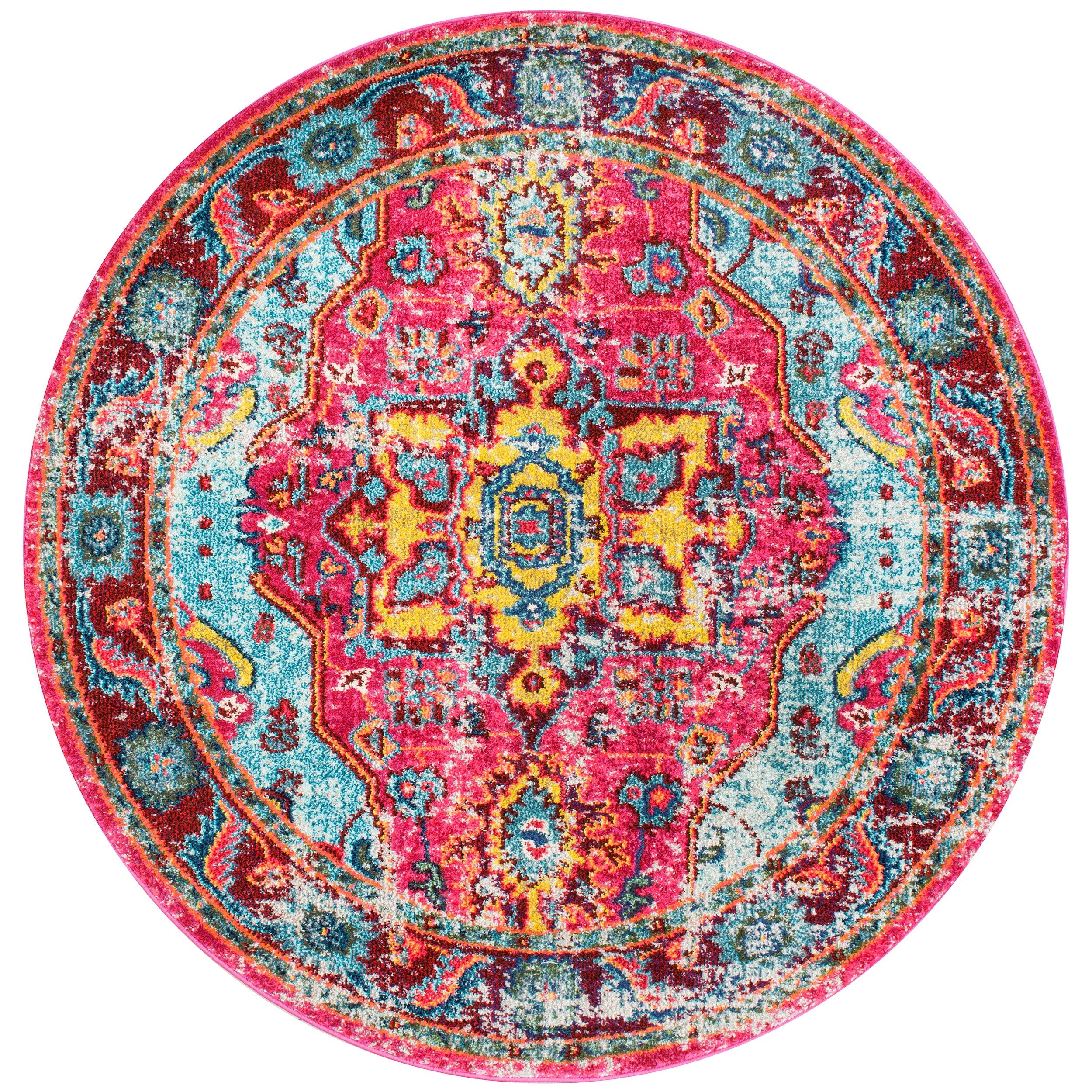 Round Multi-Color Medallion Synthetic Area Rug 7' 10"