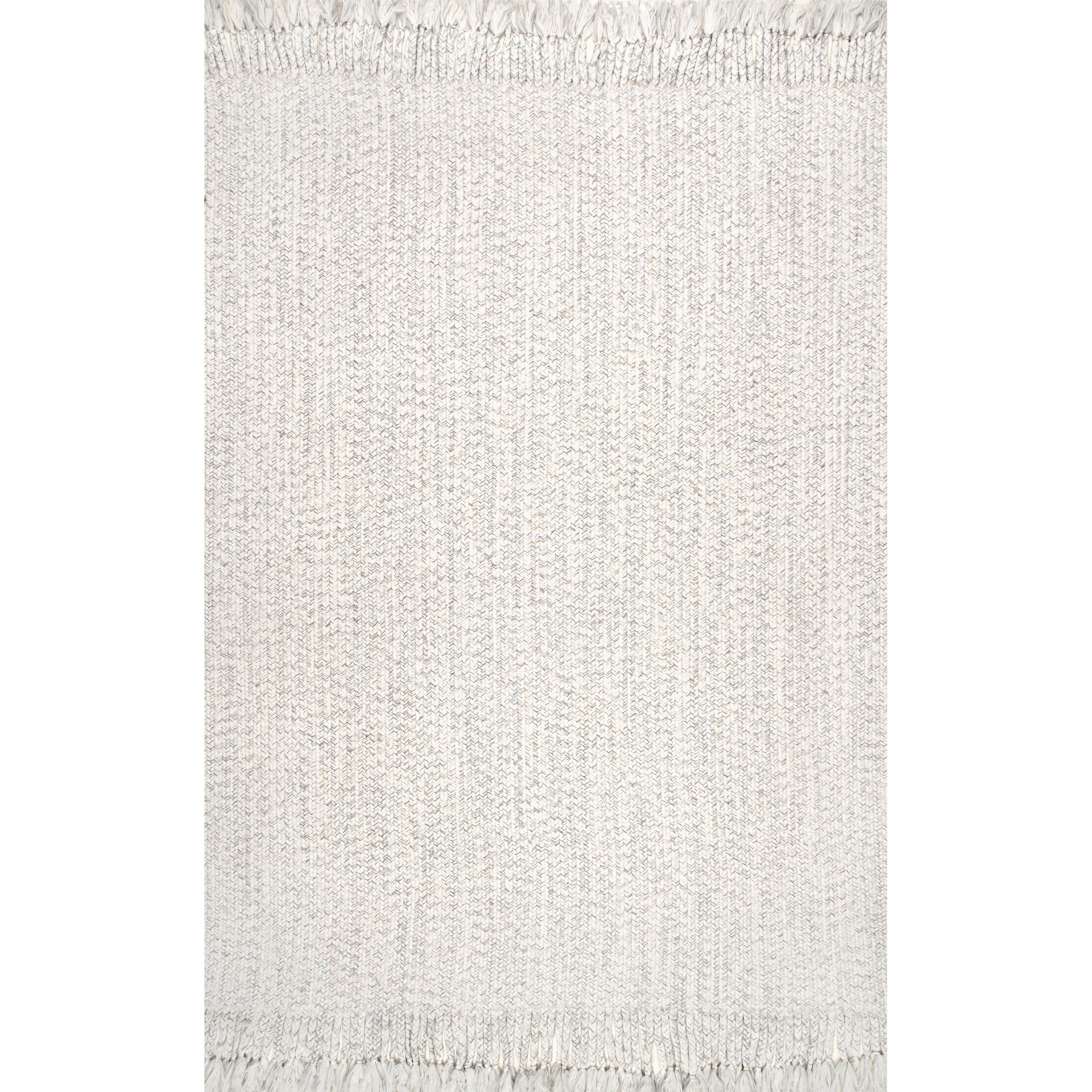 Ivory Braided Synthetic Square Indoor/Outdoor Rug