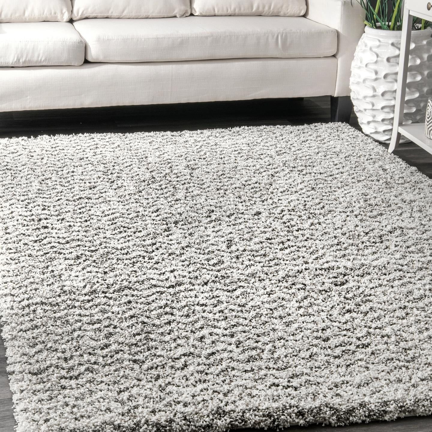 Ivory Rectangular Handmade Shag Area Rug 7' 6" x 9' 6"