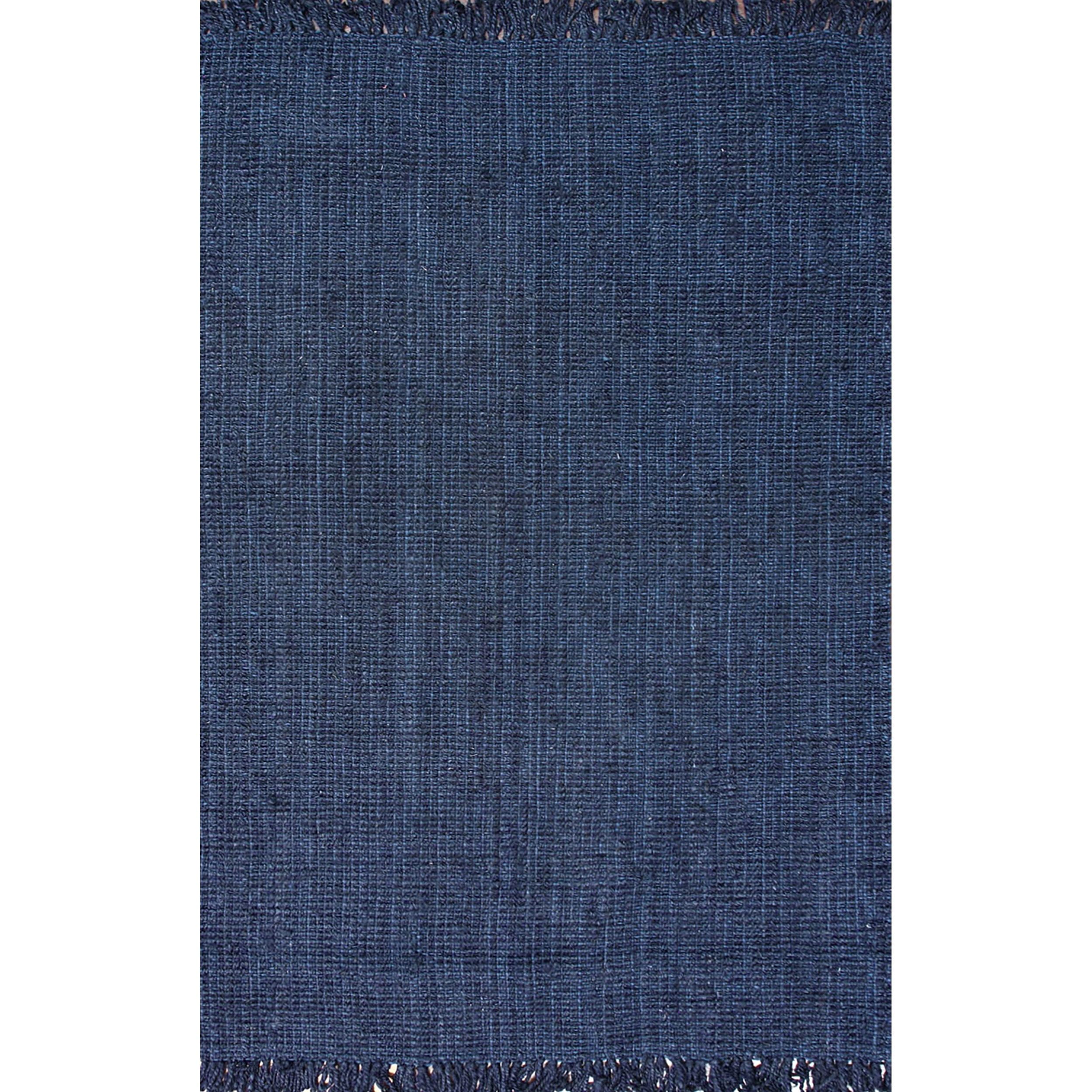 Handmade Navy Blue Synthetic Flat Woven Rectangular Rug 5' x 7'