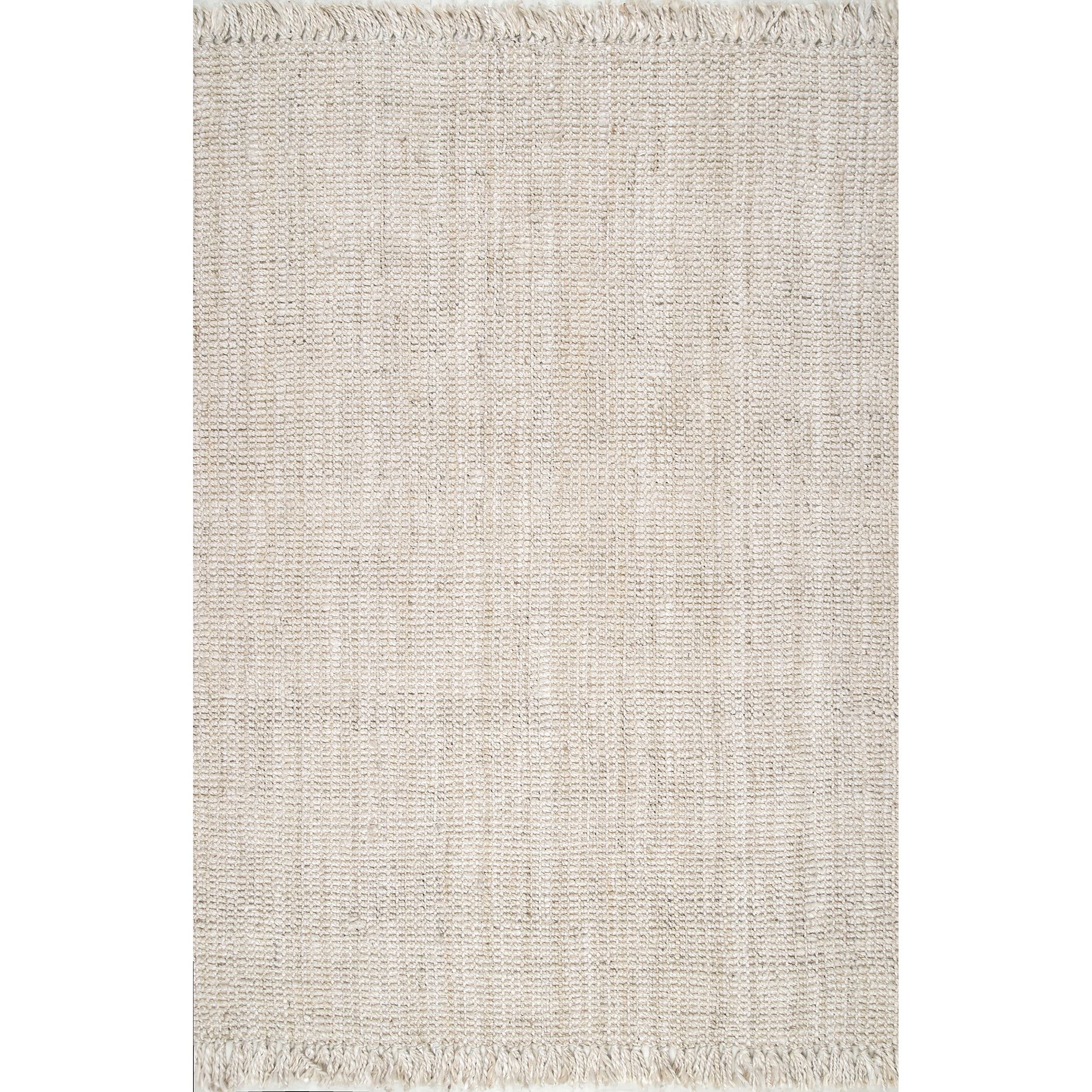 Handmade Off-White Square Jute Area Rug, 4' x 4'