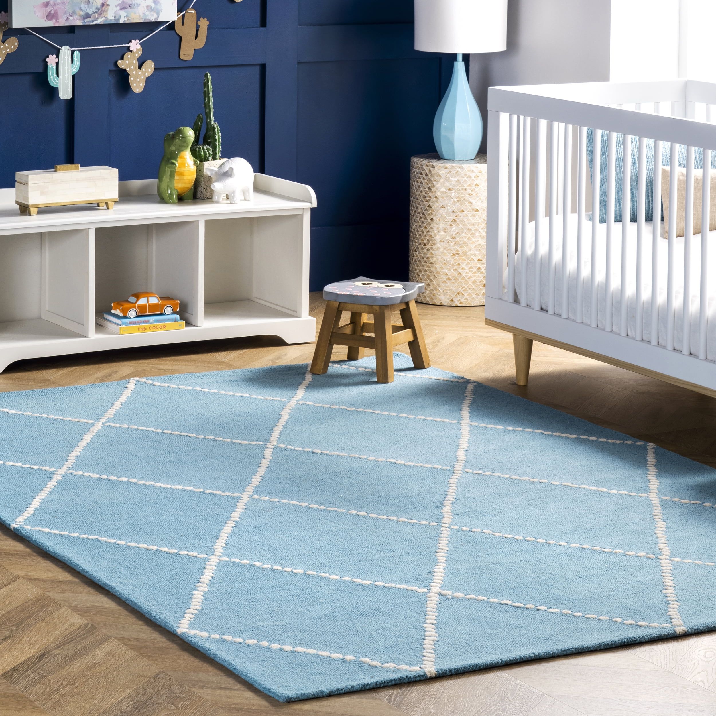 Chic Trellis Handmade Wool Kids' Rug, 3' x 5', Aqua Blue