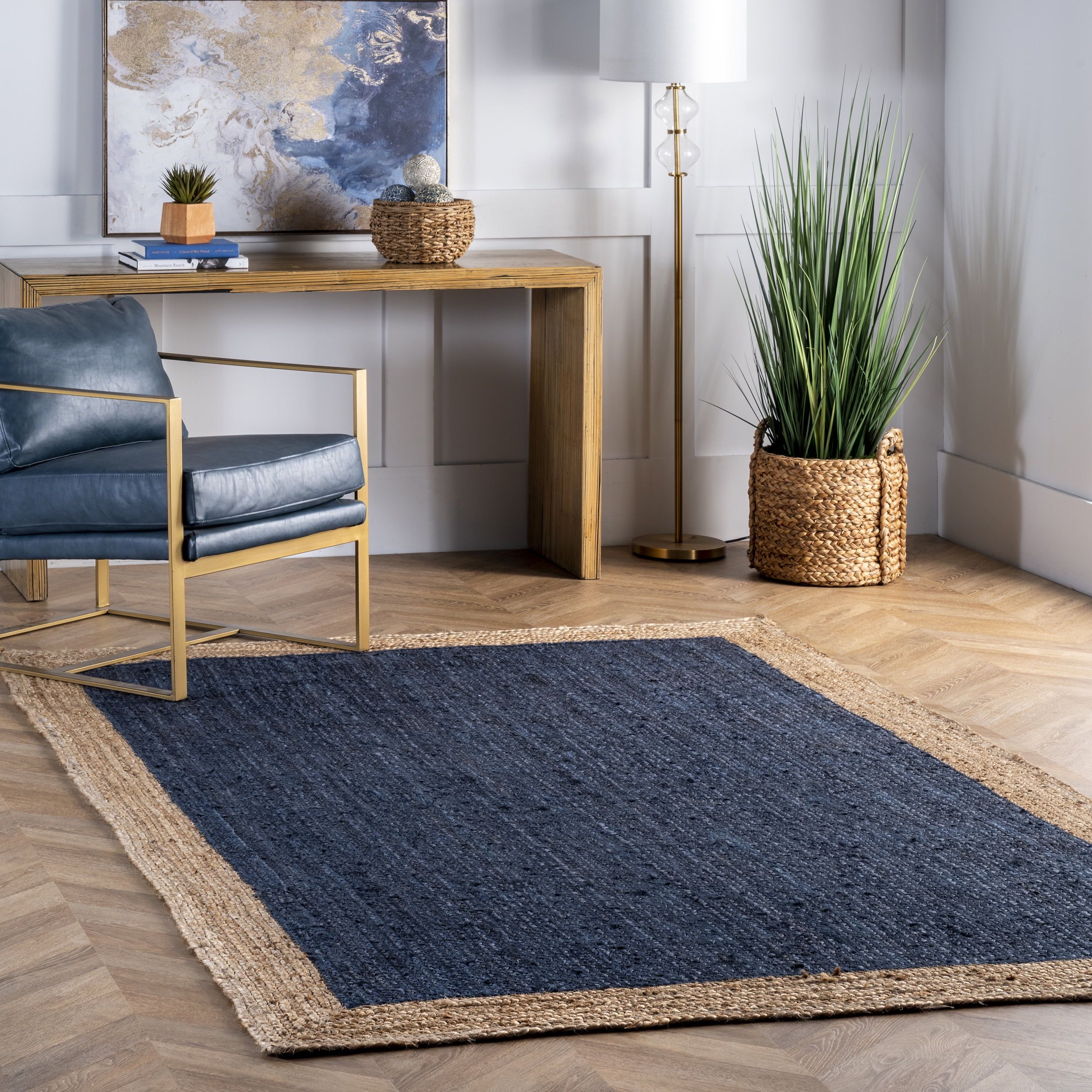 Eleonora Hand-Woven Jute Rectangular Rug, 8' x 10', Blue