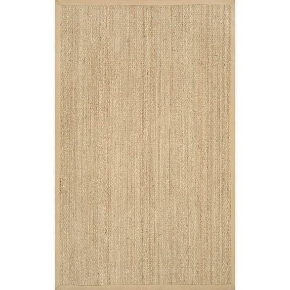Beige Seagrass 8' Square Area Rug with Cotton Border