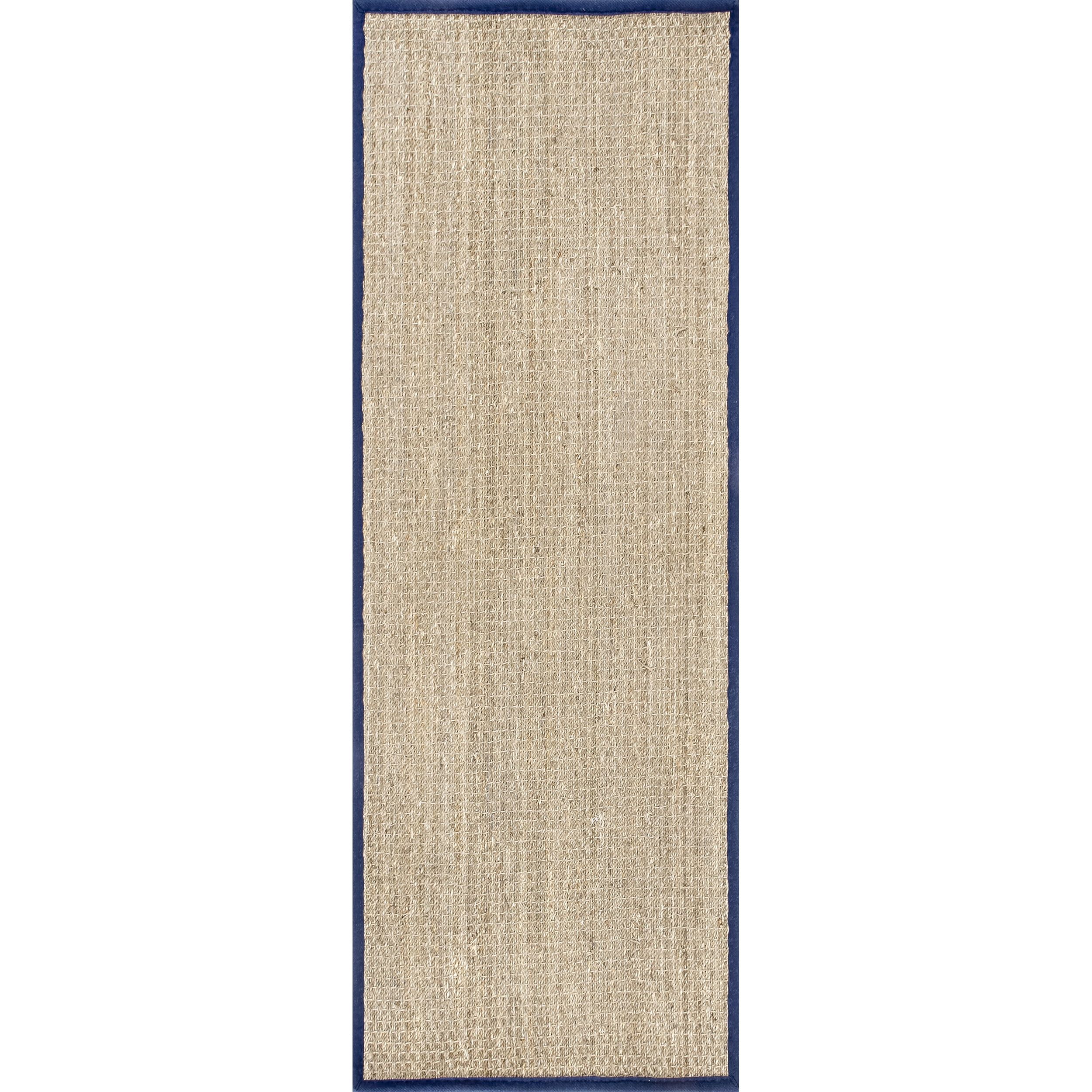 Navy and Natural Seagrass Rectangular Runner Rug, 2' 6" x 8'