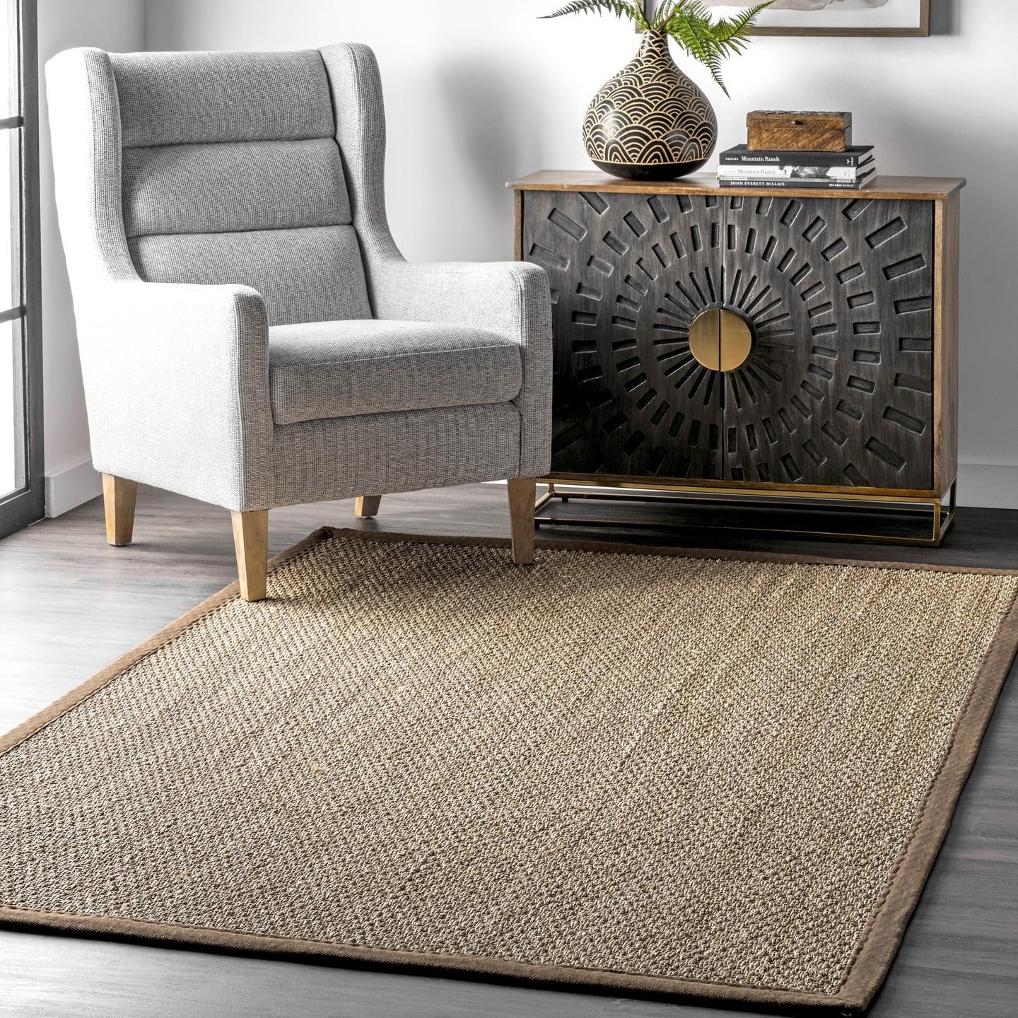Elijah Brown Seagrass Round Area Rug with Border