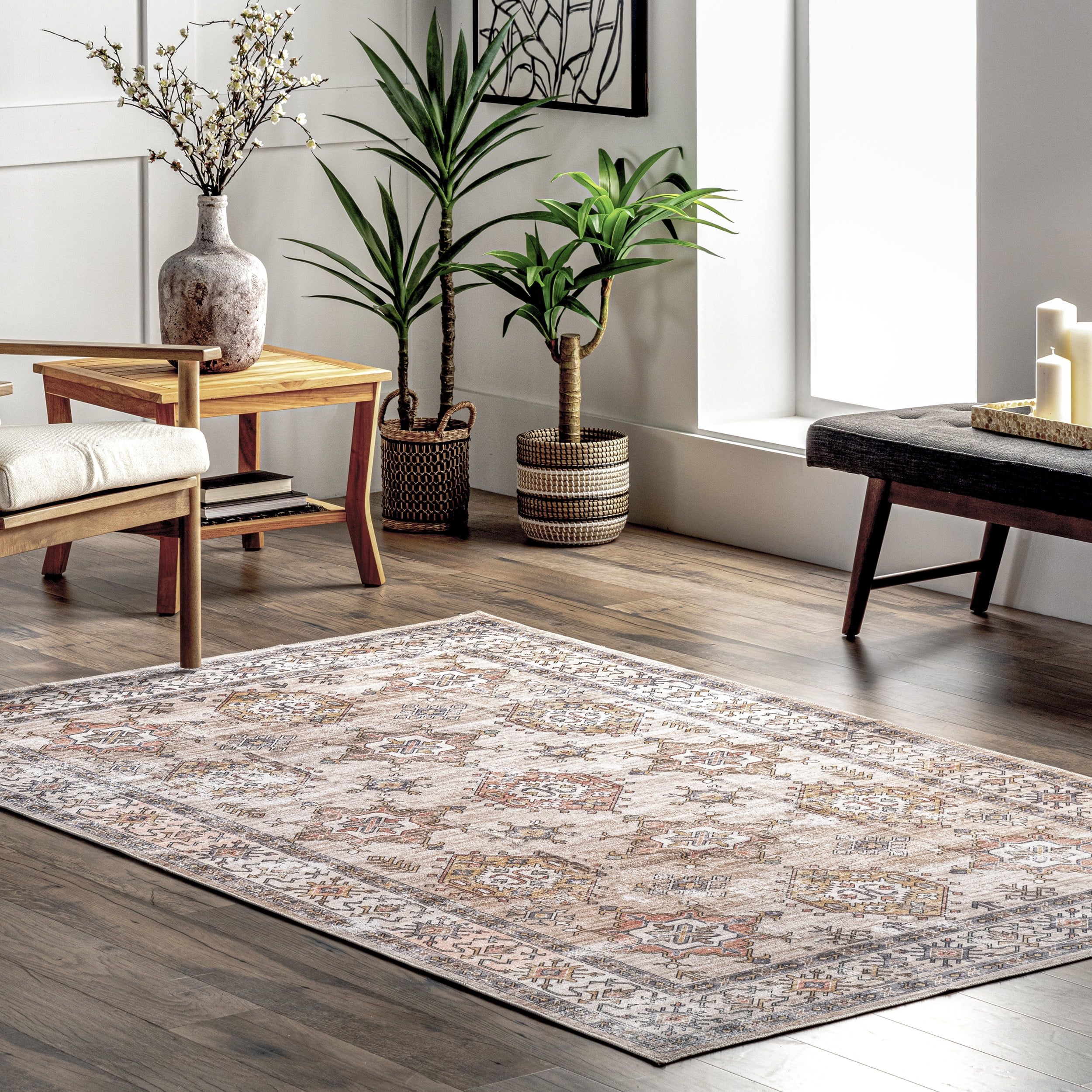 Finley Beige 8' x 10' Vintage Distressed Machine Washable Area Rug