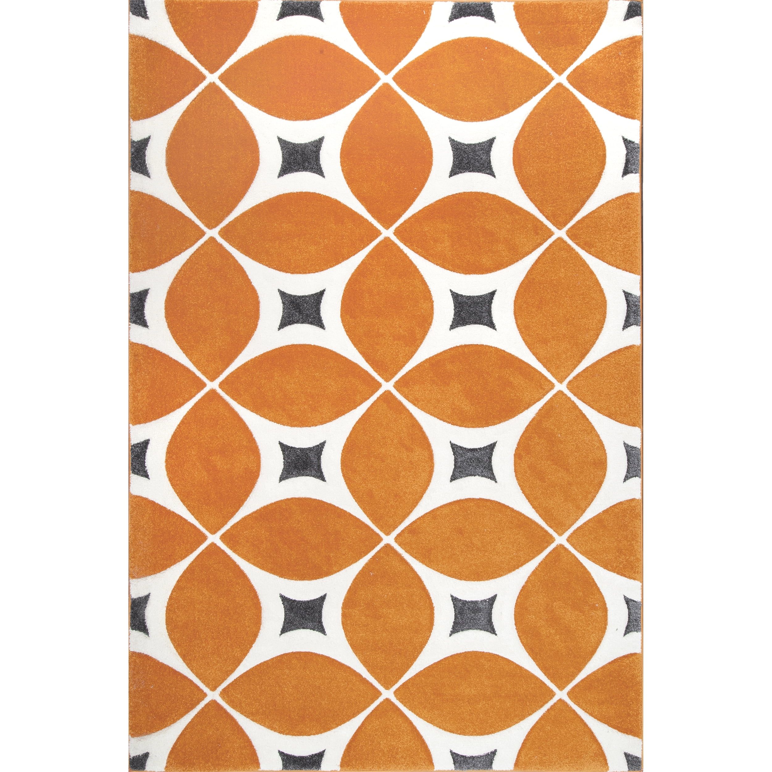 Deep Orange and White Tufted Rectangular Synthetic Rug, 3' x 5'