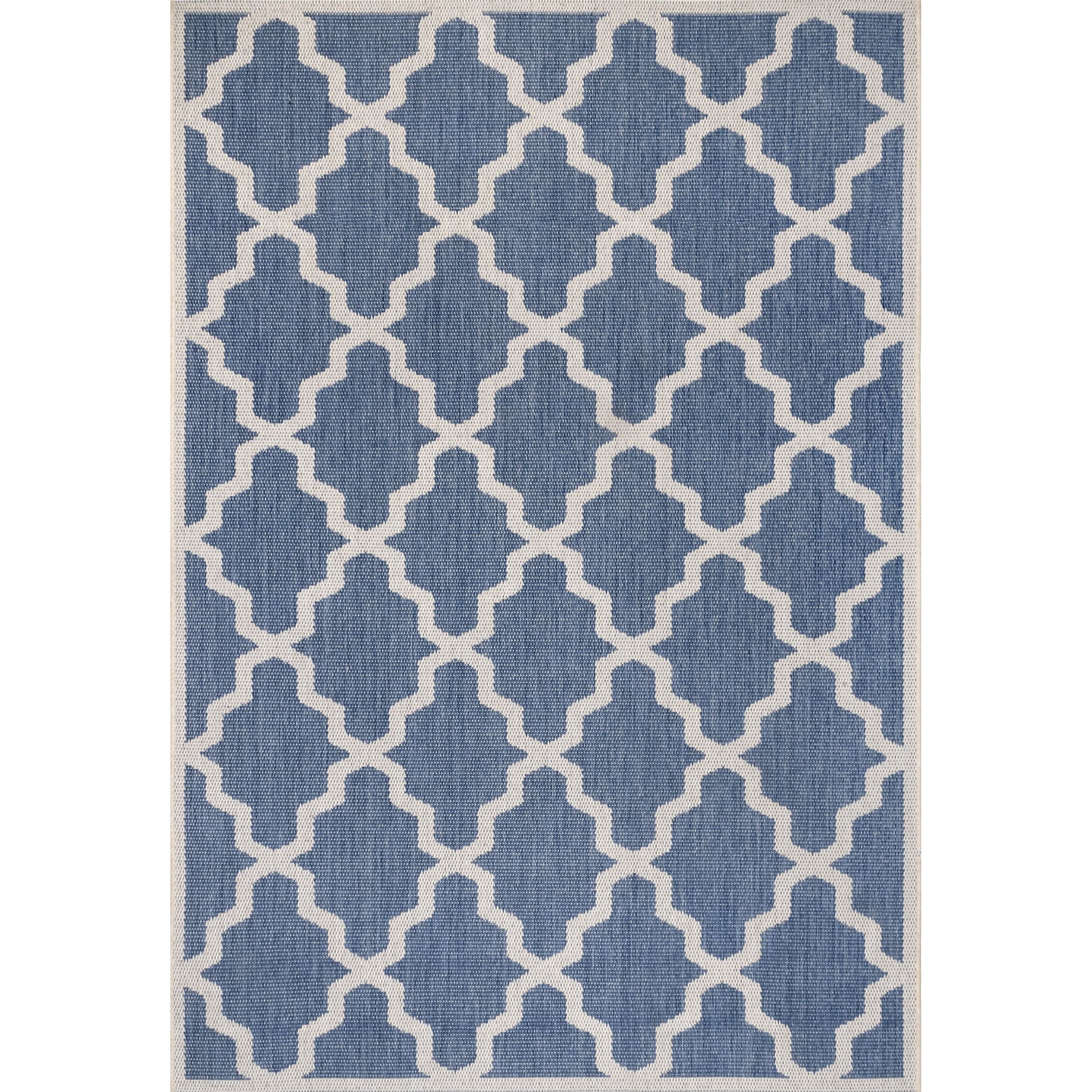 Reversible Blue Trellis Synthetic Area Rug, 4' x 6'