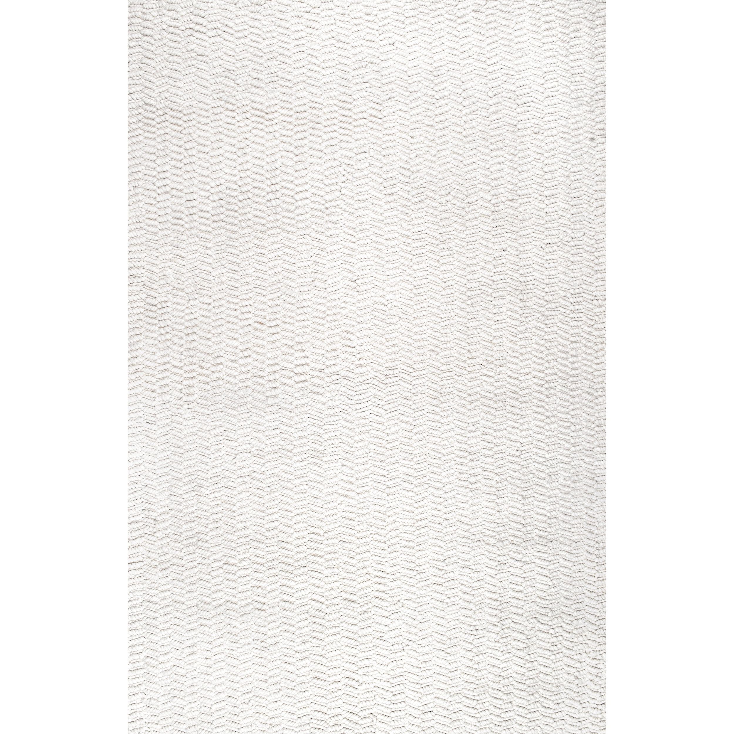 Elegant Ivory Solid Wool Handwoven 7'6" x 9'6" Area Rug