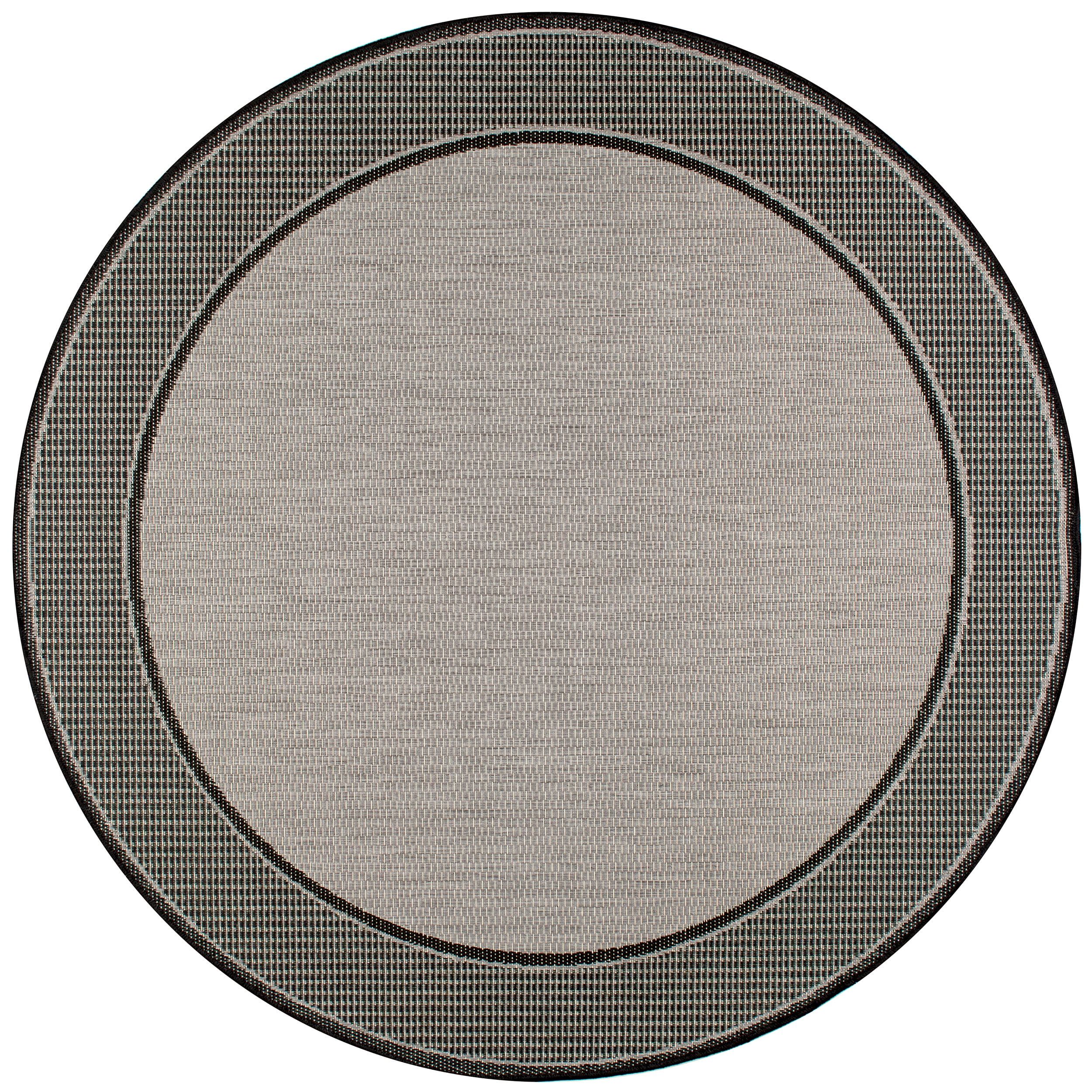 Gray Round Stain-Resistant Synthetic Indoor/Outdoor Rug