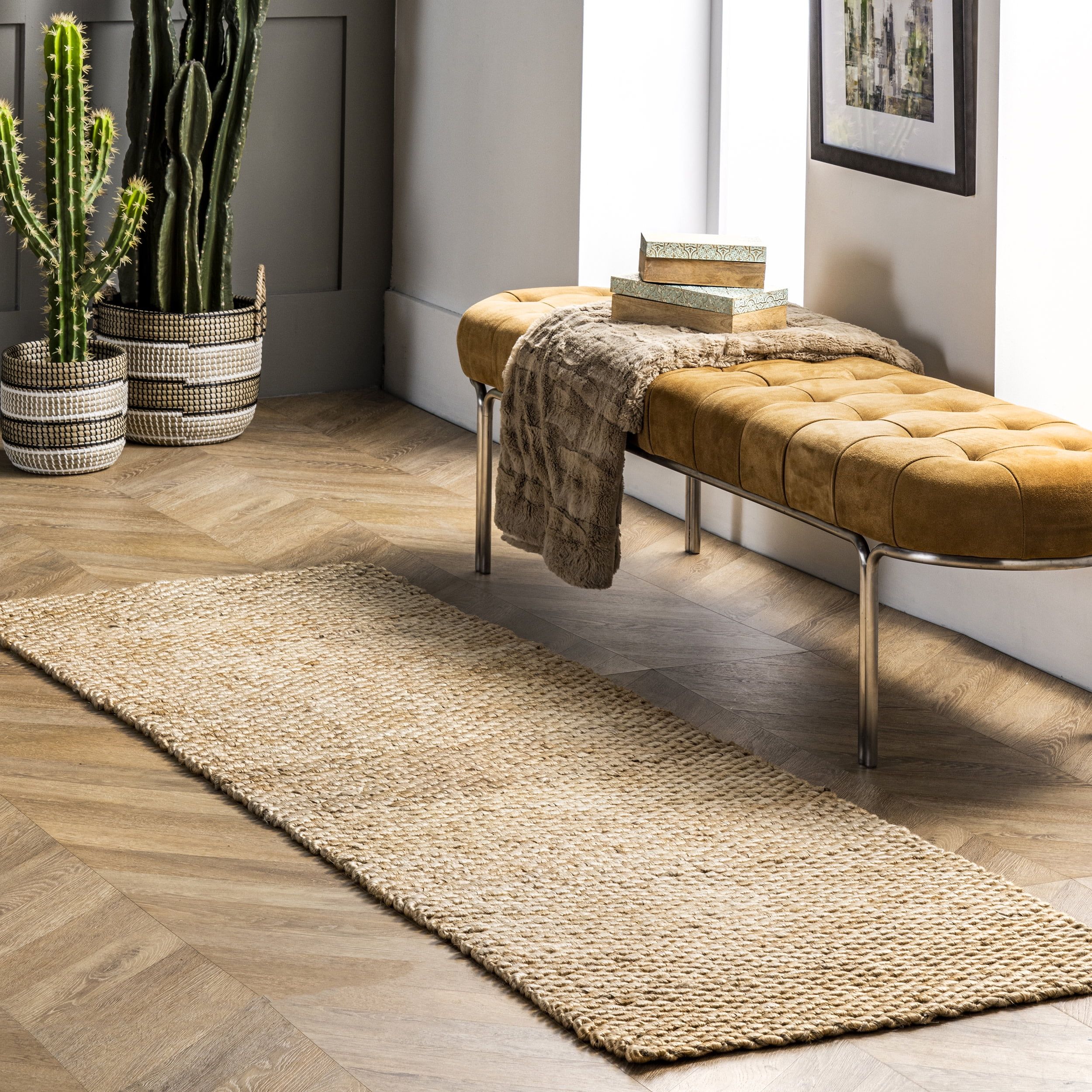 Natural Handwoven Jute Runner Rug, 2' 6" x 10'