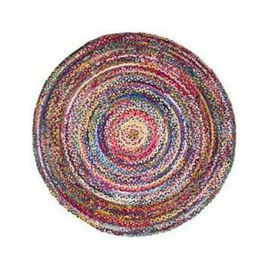 Handmade Rainbow Stripe Braided 6' Cotton Round Area Rug