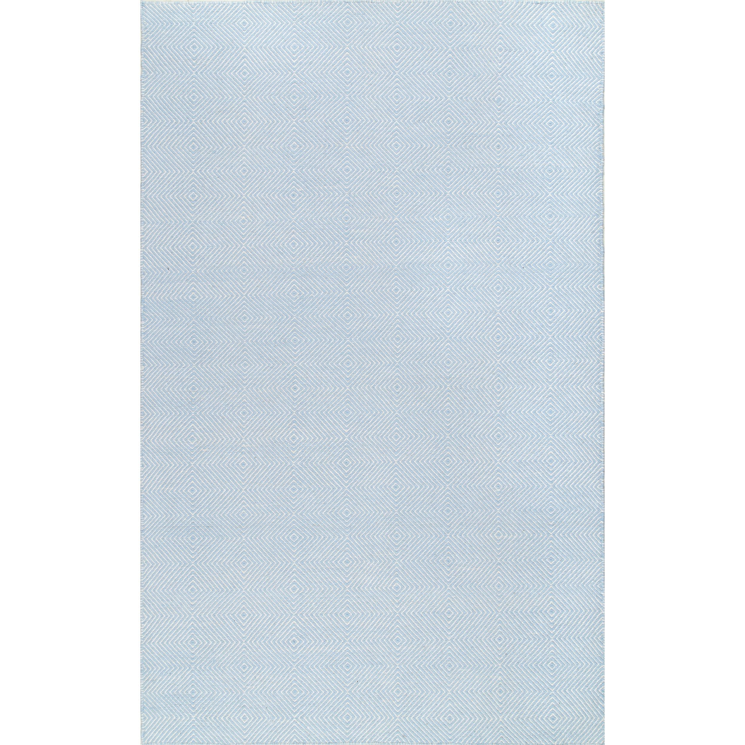 Light Blue Geometric Handwoven Wool Area Rug, 5' x 8'