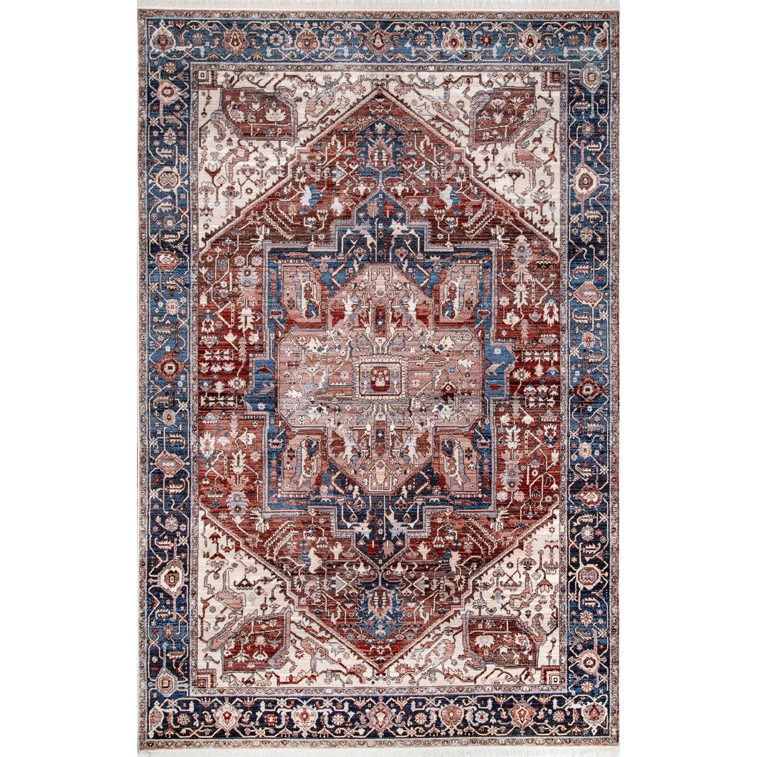 Blue Medallion Synthetic Square Easy Care Rug, 8' x 8'