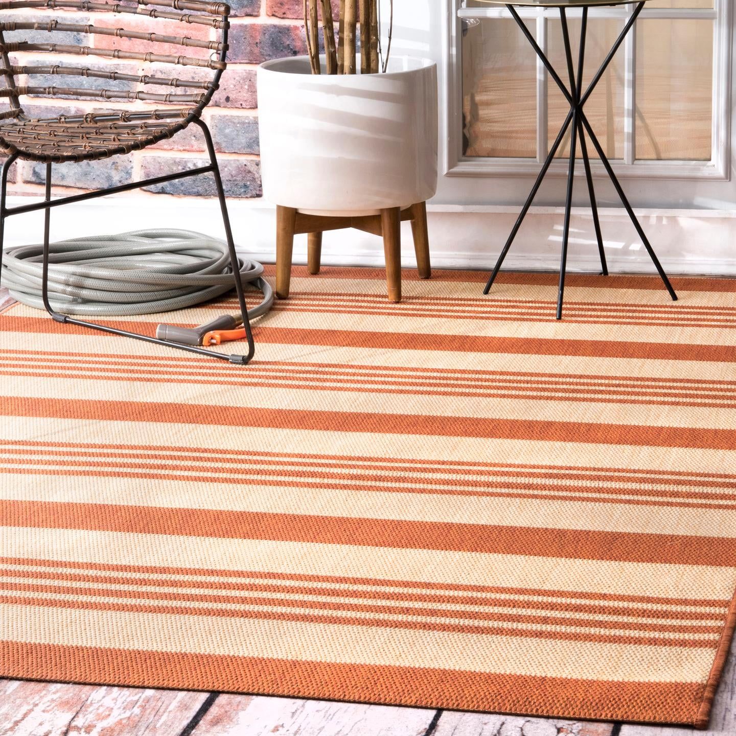 Terracotta Stripe Reversible Synthetic 6'3" x 9'2" Area Rug