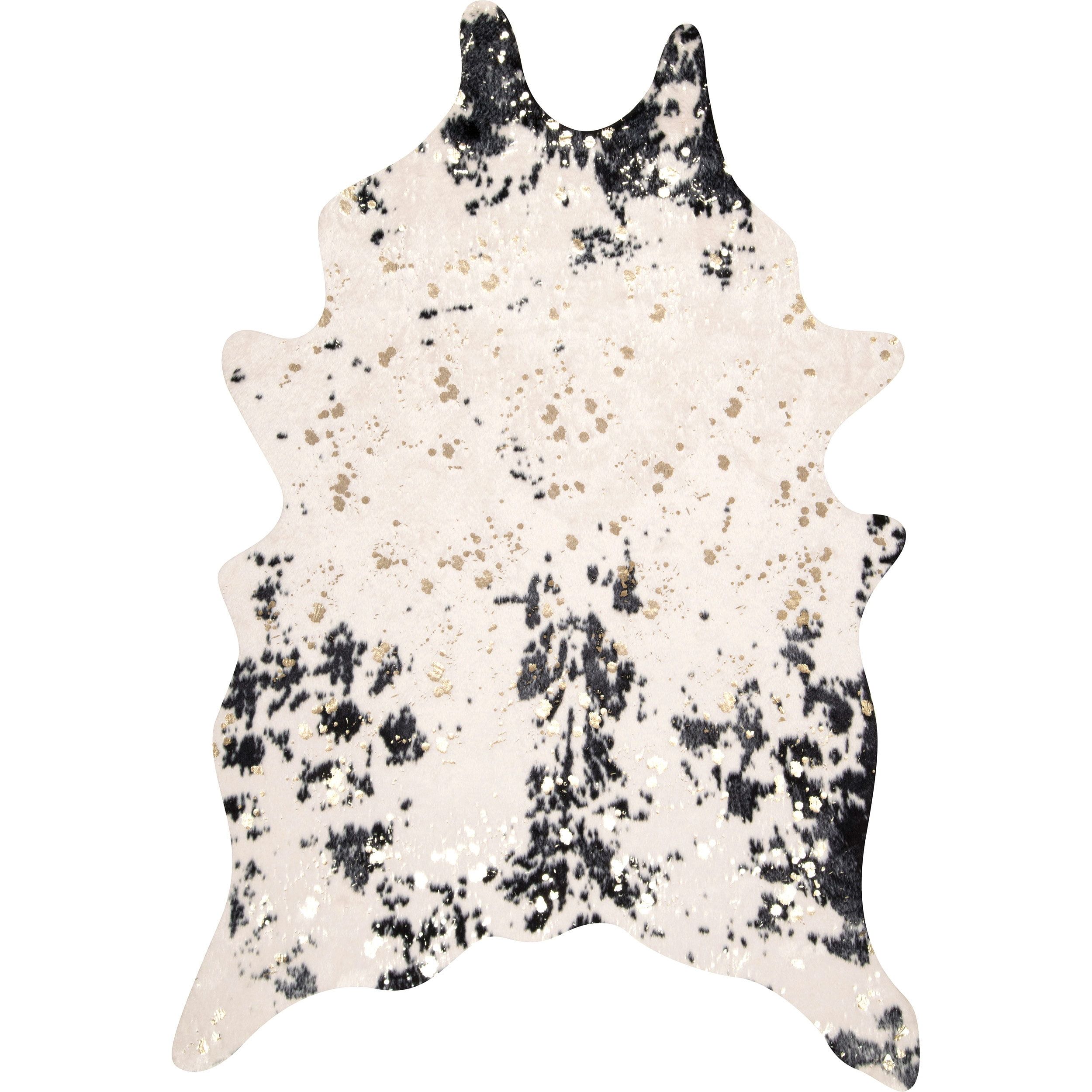 Black and White Tufted Synthetic Cowhide Accent Rug