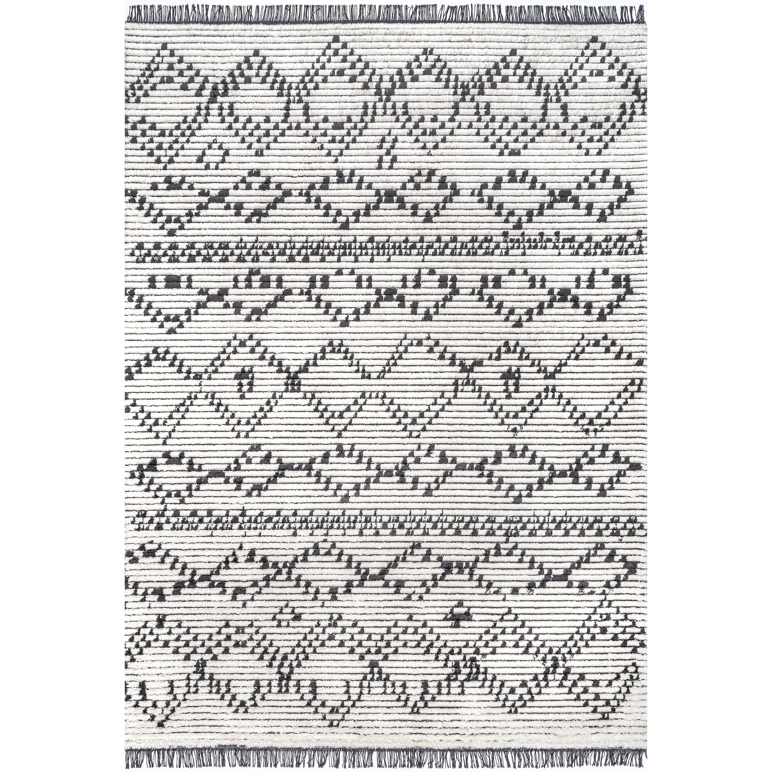 Jaycee Abstract Beige Soft Shag 5'3" x 7'6" Area Rug with Fringe