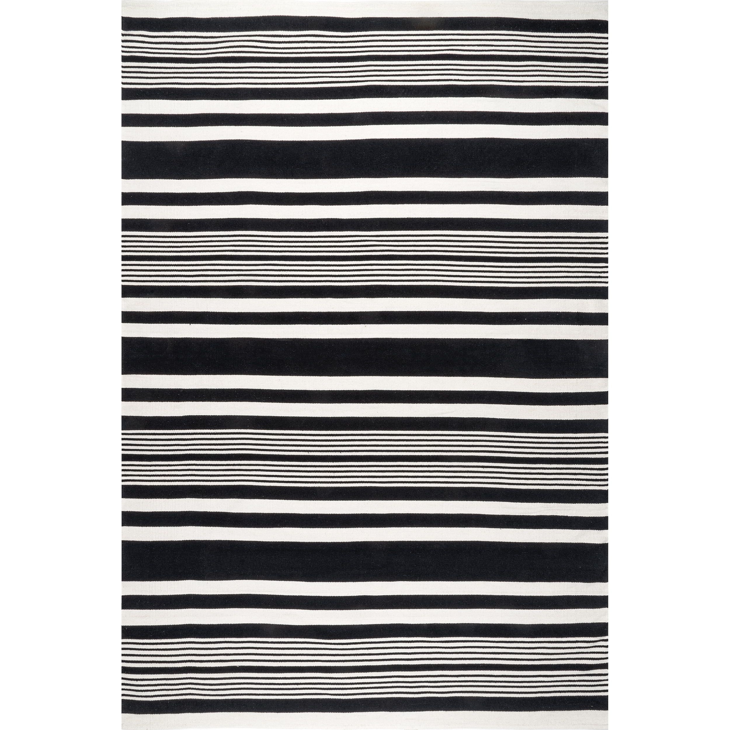 Hand Loomed Black Stripe Cotton Flatweave Rug, 5' x 8'