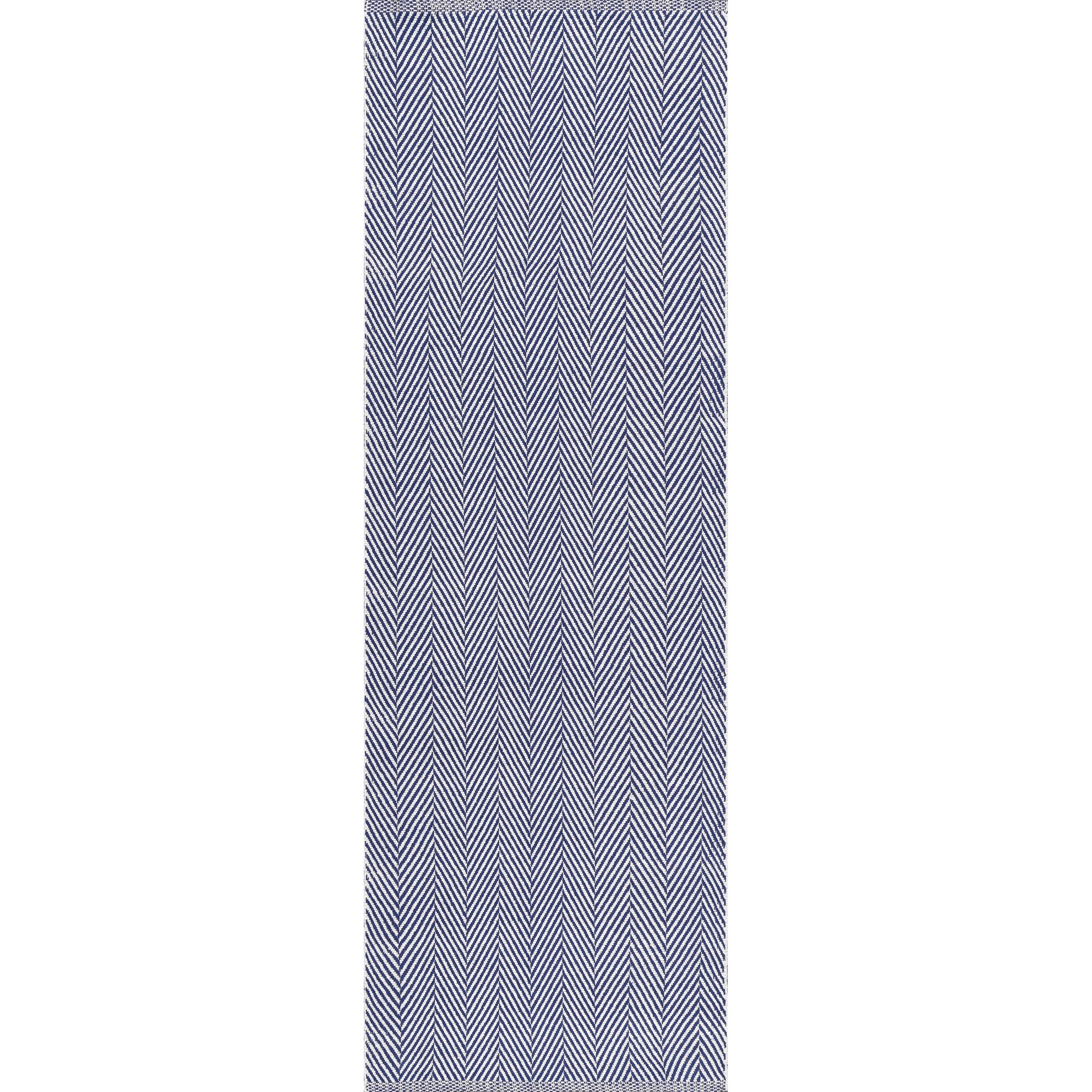 Handmade Navy Cotton Stripe Runner Rug, 2'6" x 6'