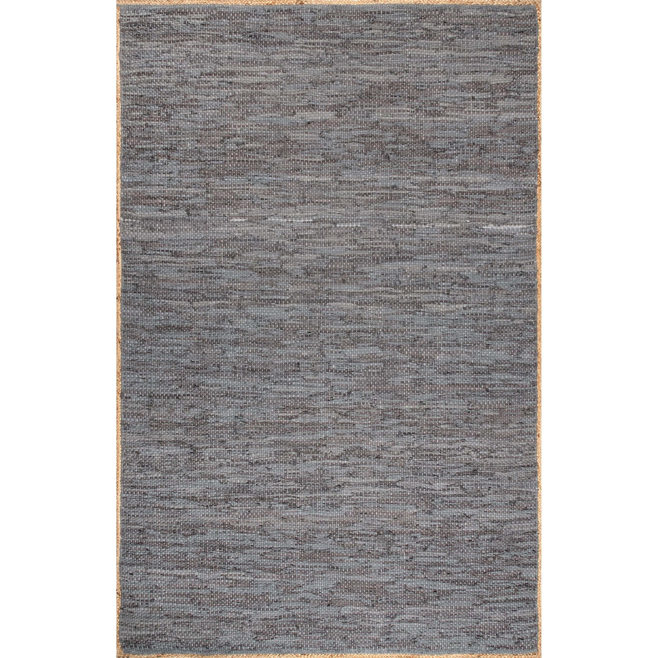 Handwoven Gray Leather & Hemp 4' x 6' Flatweave Area Rug