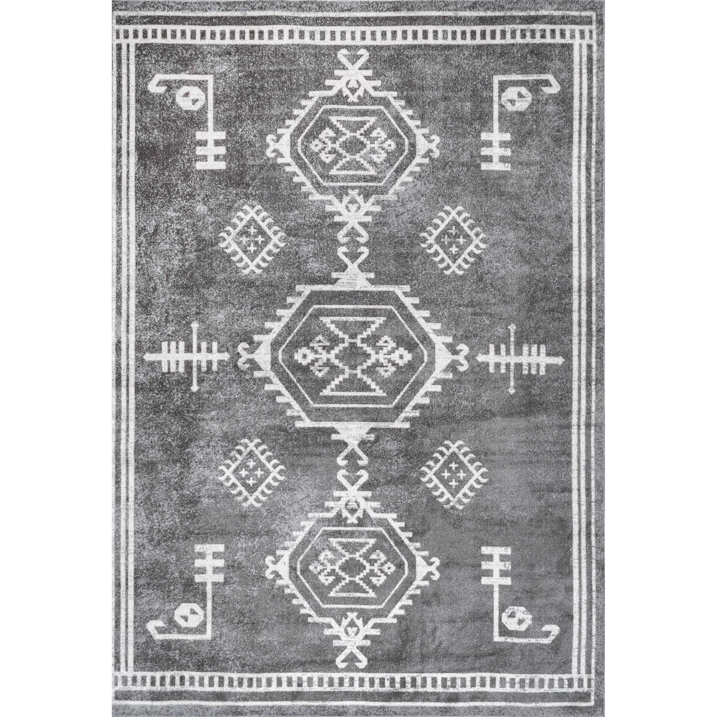 Gray 4' x 6' Washable Stain-Resistant Synthetic Area Rug