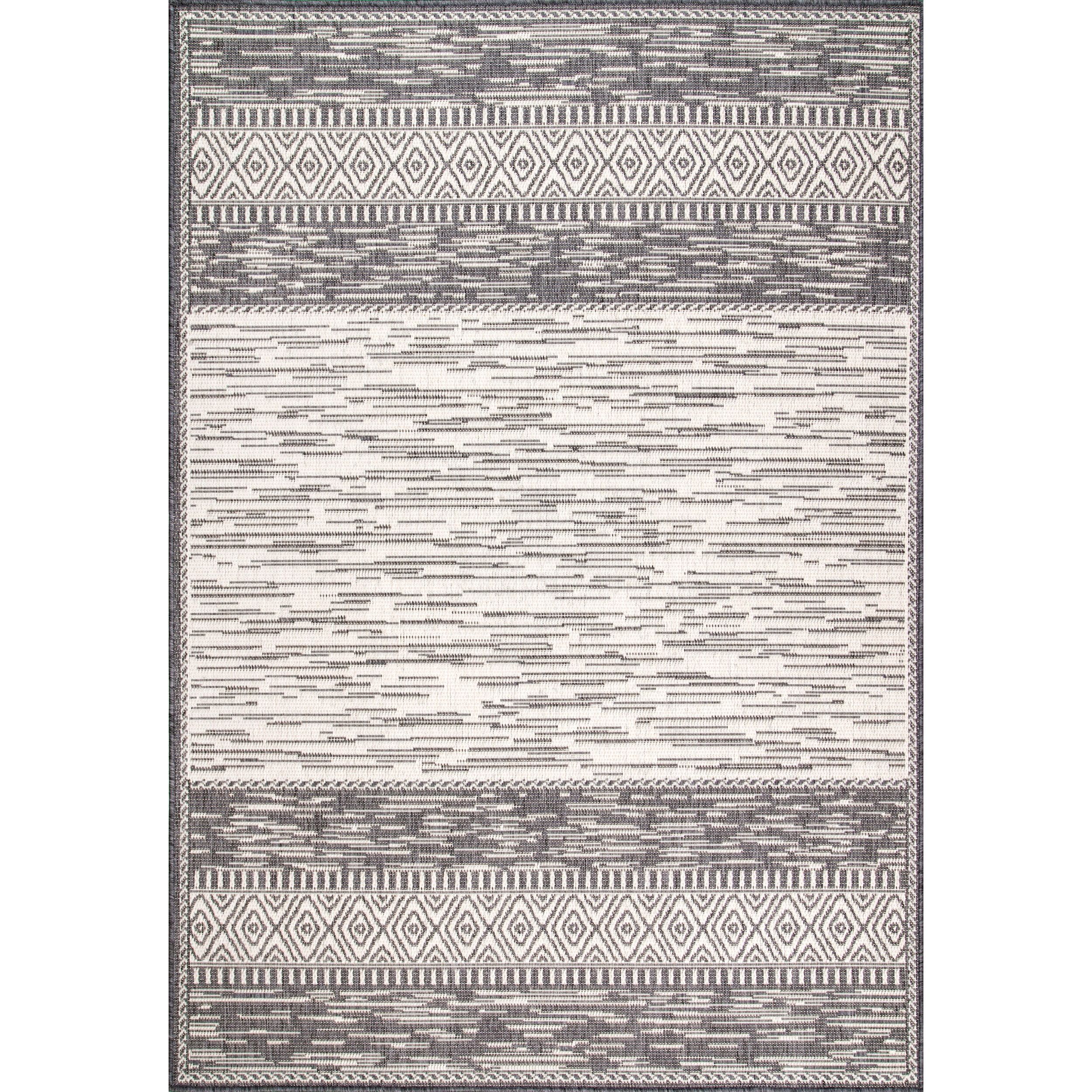 Reversible Gray Square Synthetic Easy-Care Area Rug