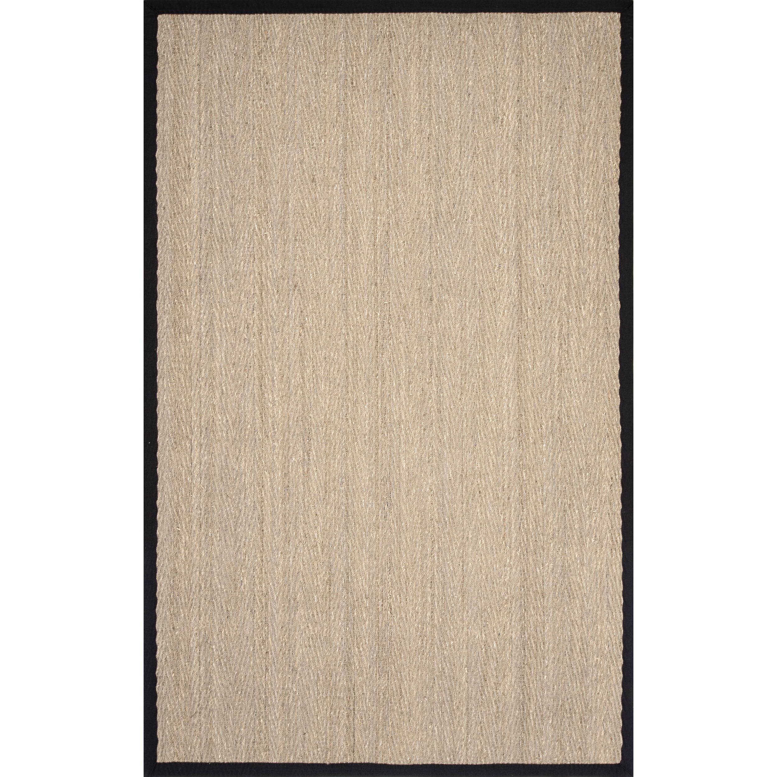 Elegant Herringbone Seagrass 4' x 6' Oval Area Rug in Black