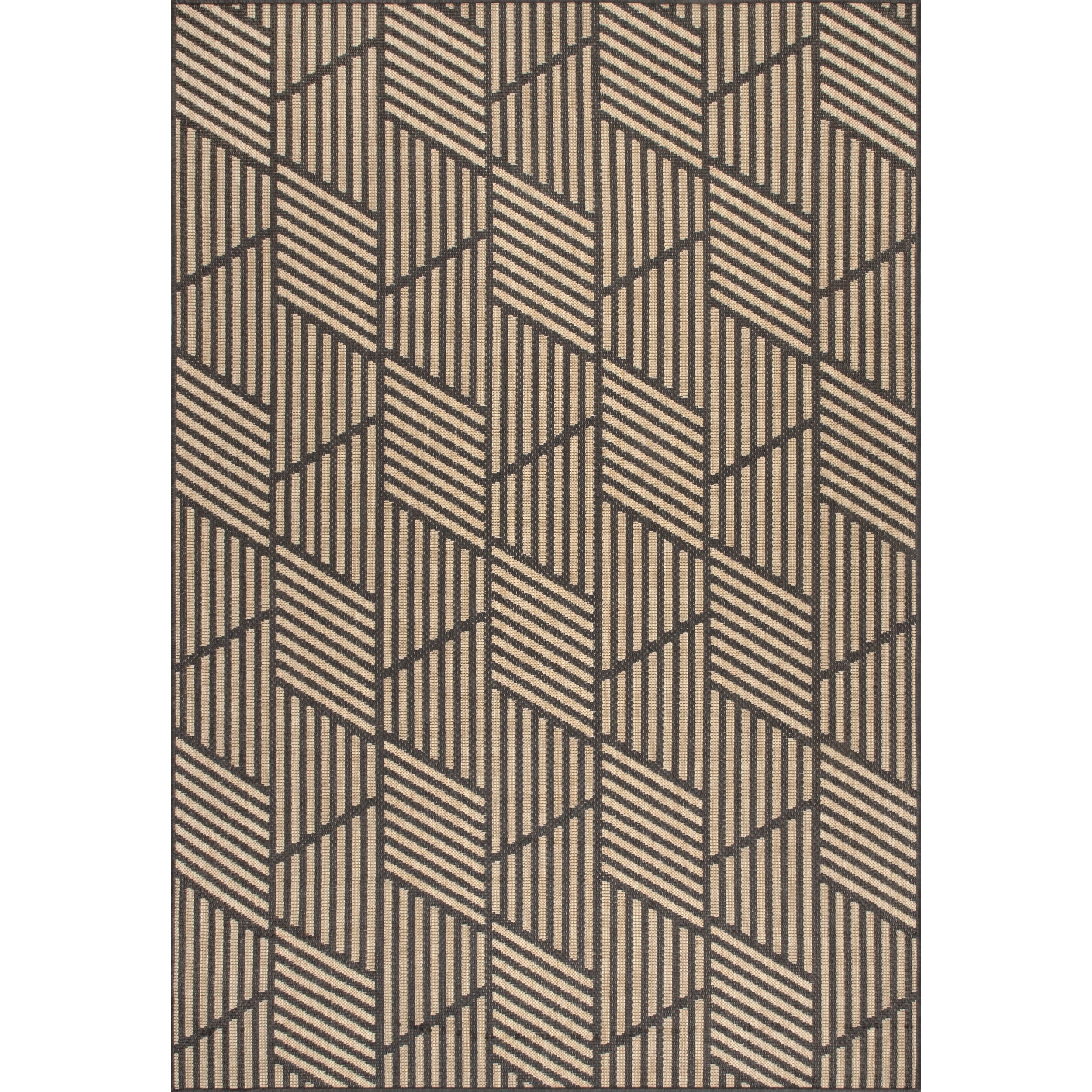 Modern Charcoal Geometric 62"x24" Synthetic Indoor/Outdoor Rug