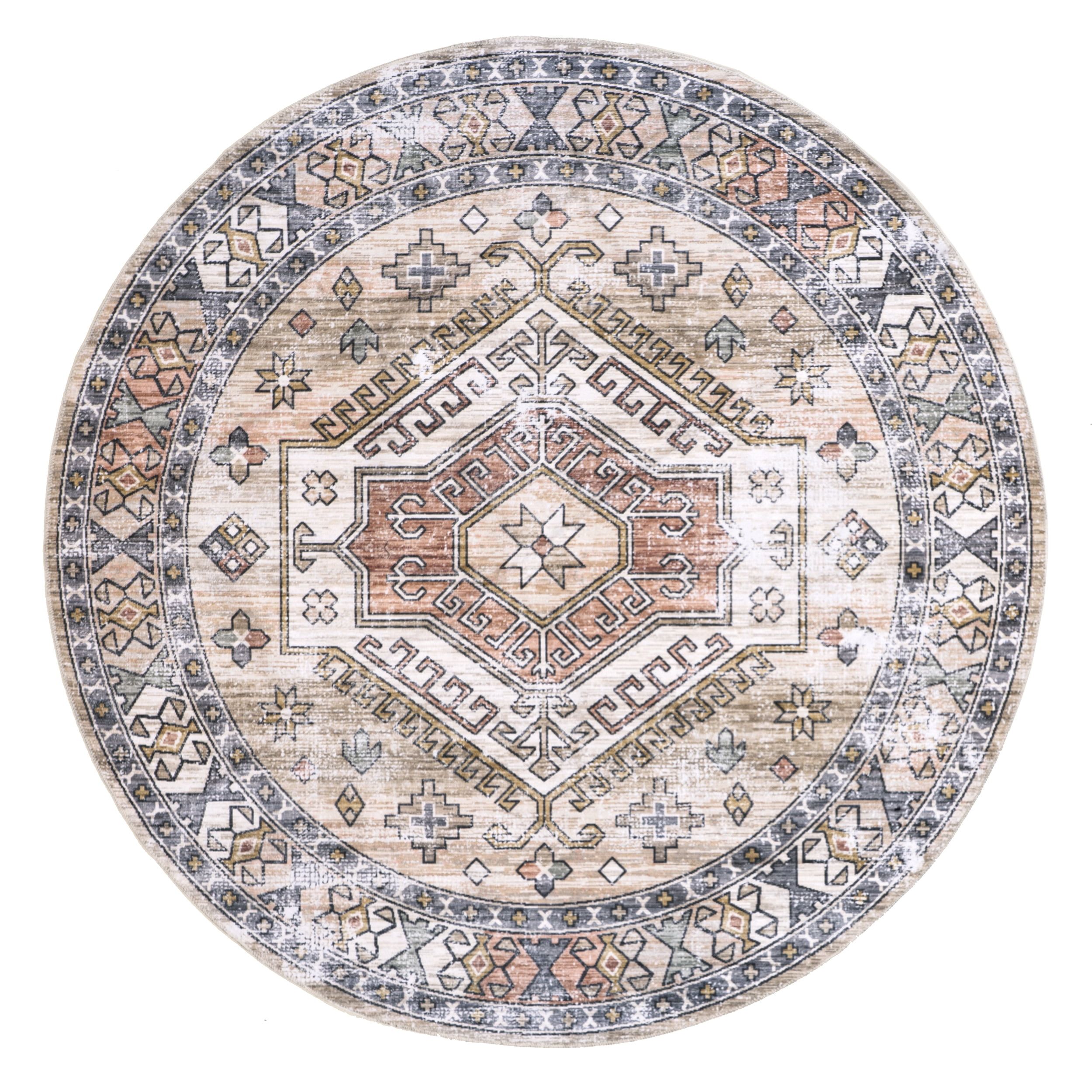 Gray Round Stain-Resistant Synthetic Area Rug, 19"