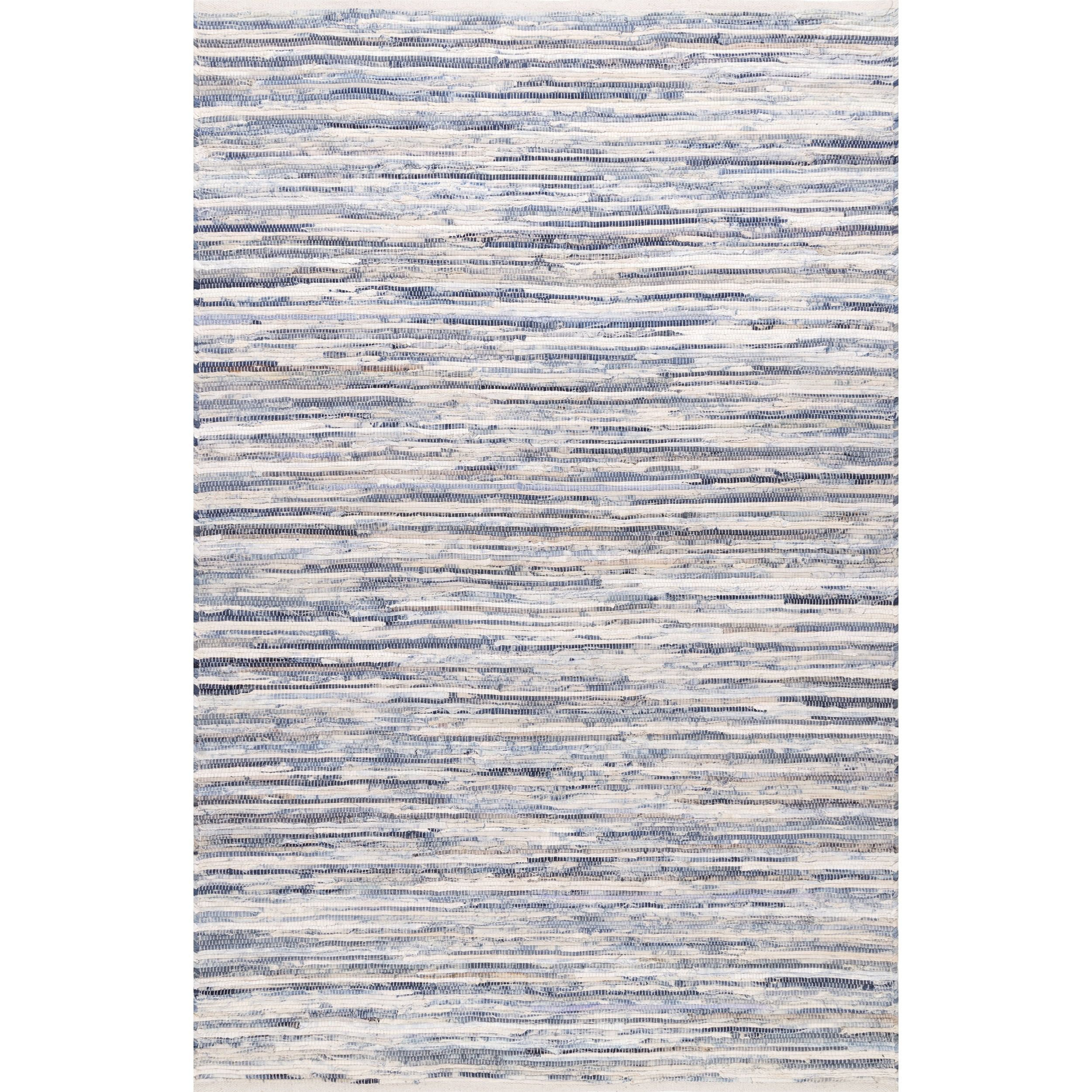 Blue Stripe Cotton 10' x 14' Handmade Area Rug