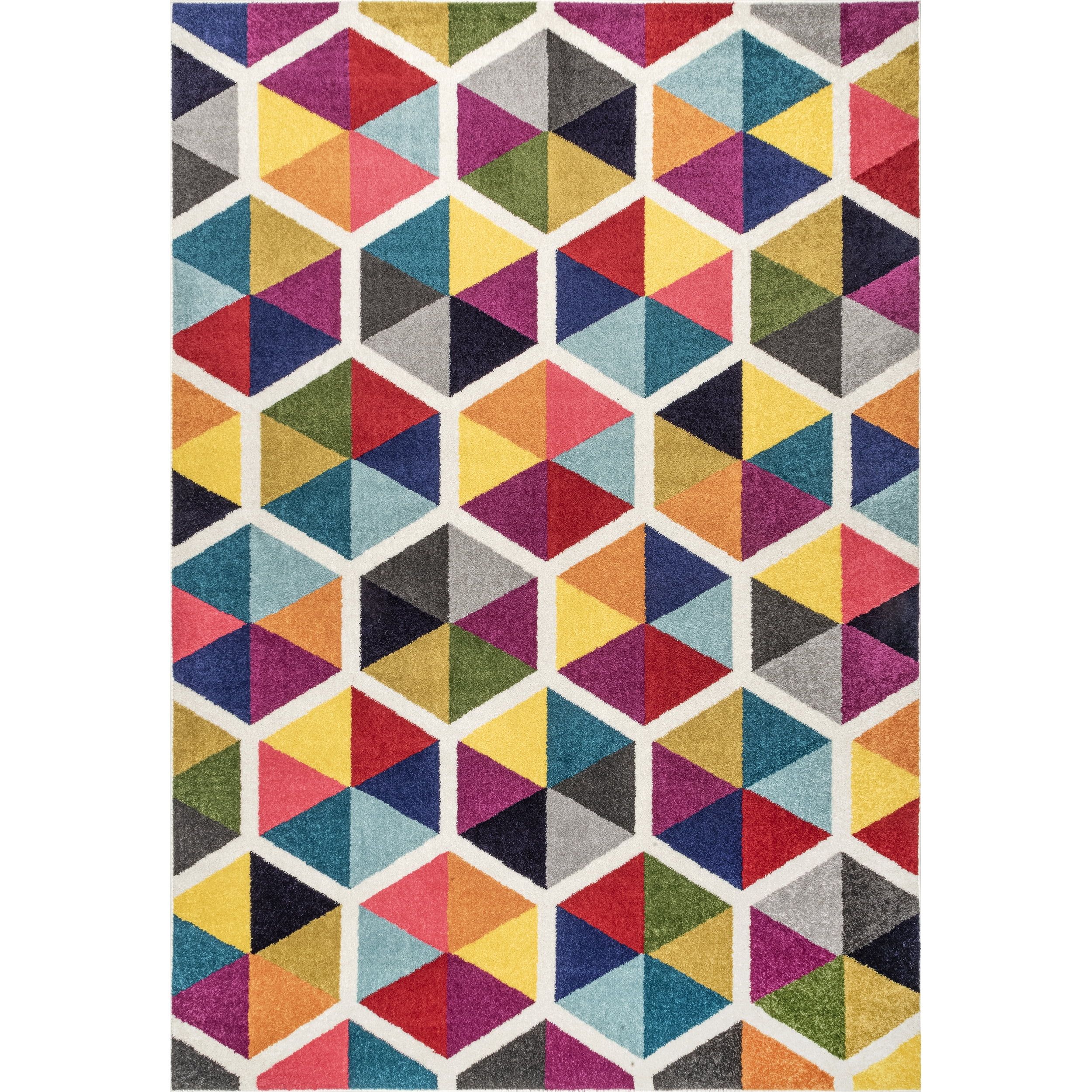 Vibrant Geometric 3x5 Multicolor Synthetic Area Rug