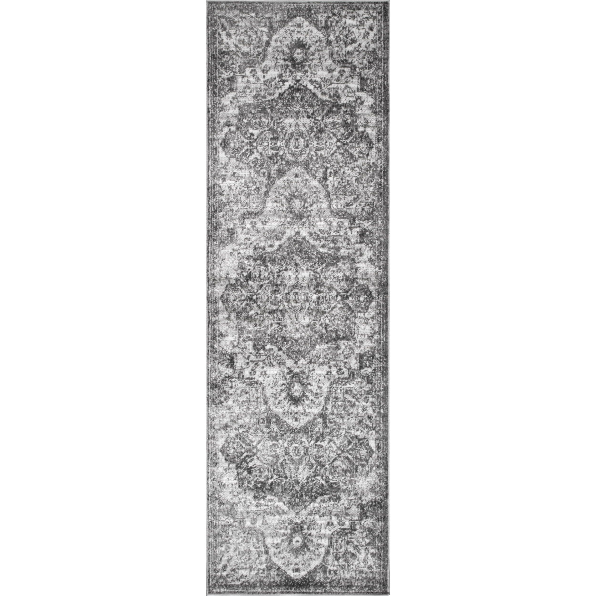 Gray Medallion Synthetic Runner Rug, 2' 6" x 6'