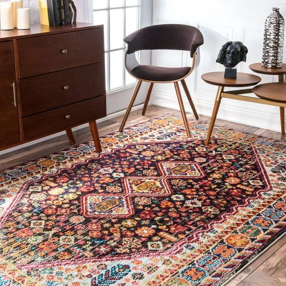 Erline Vibrant Bohemian Round Synthetic Area Rug, 7' 10", Black