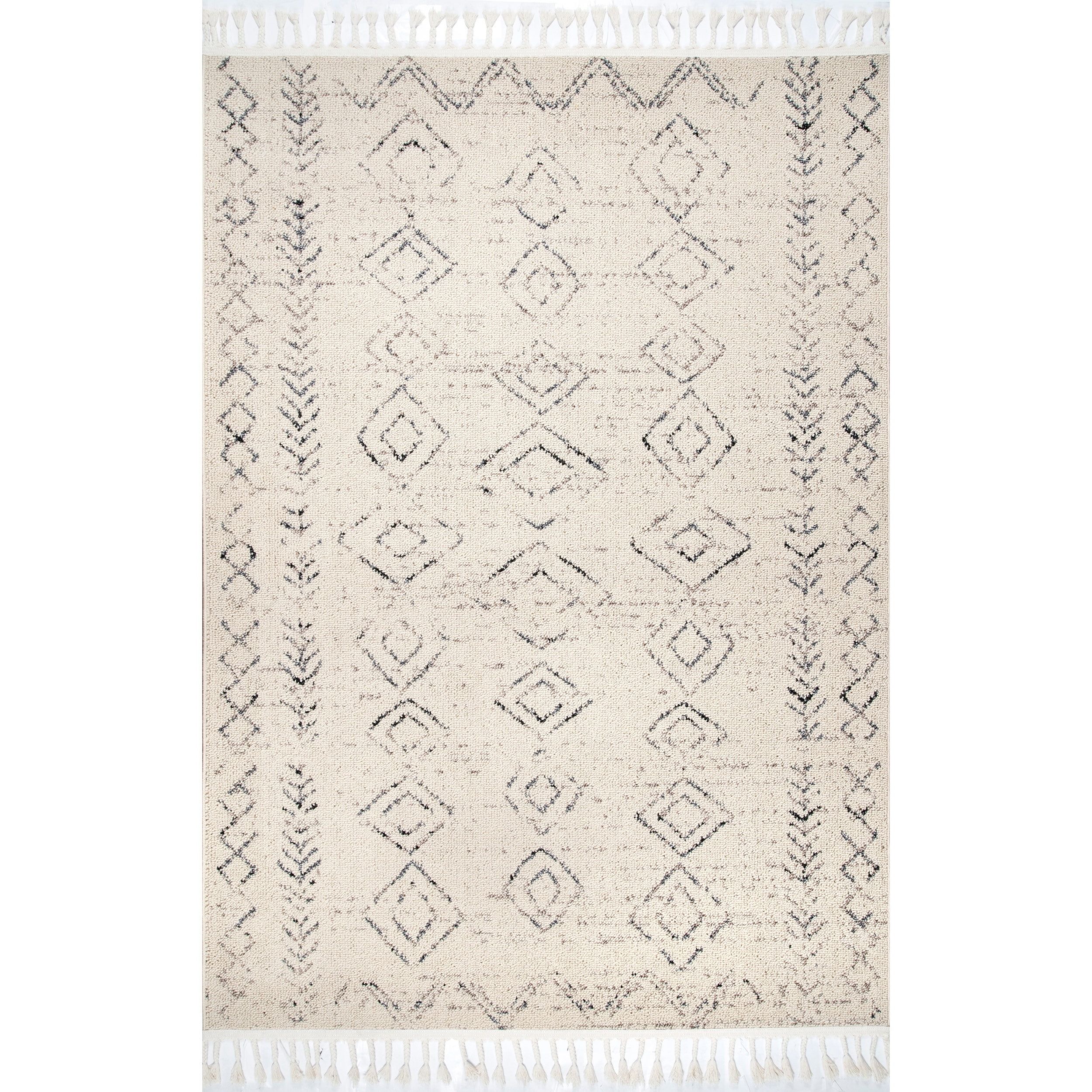 Ivory Geometric Braided 4' x 6' Easy-Care Polypropylene Rug