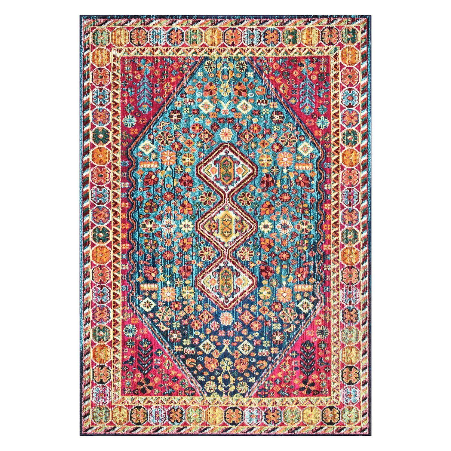 Handmade 2' x 3' Faded Bohemian Multicolor Synthetic Rug