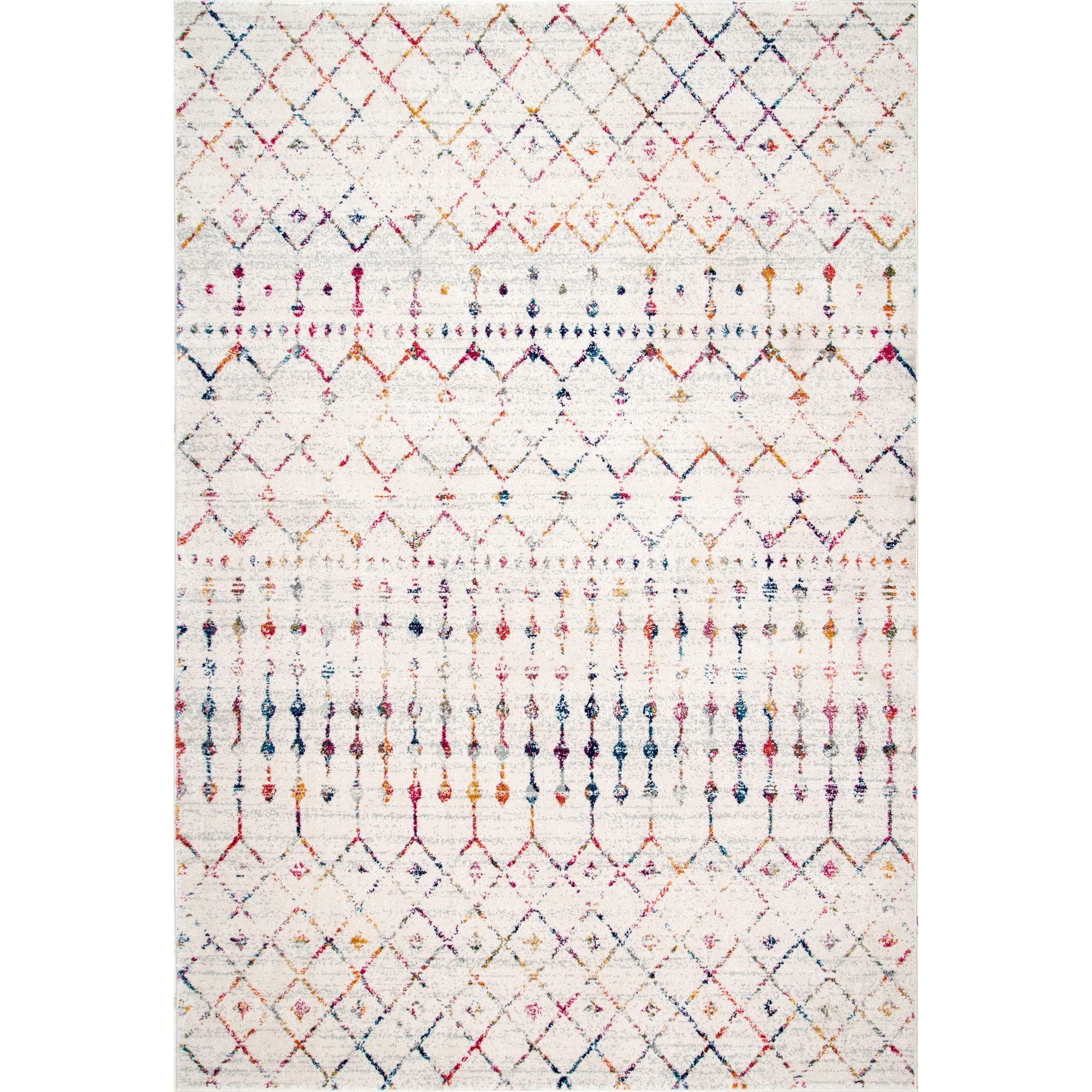 Subtly Distressed Geometric Trellis Area Rug 6'7" x 9' Light Multi