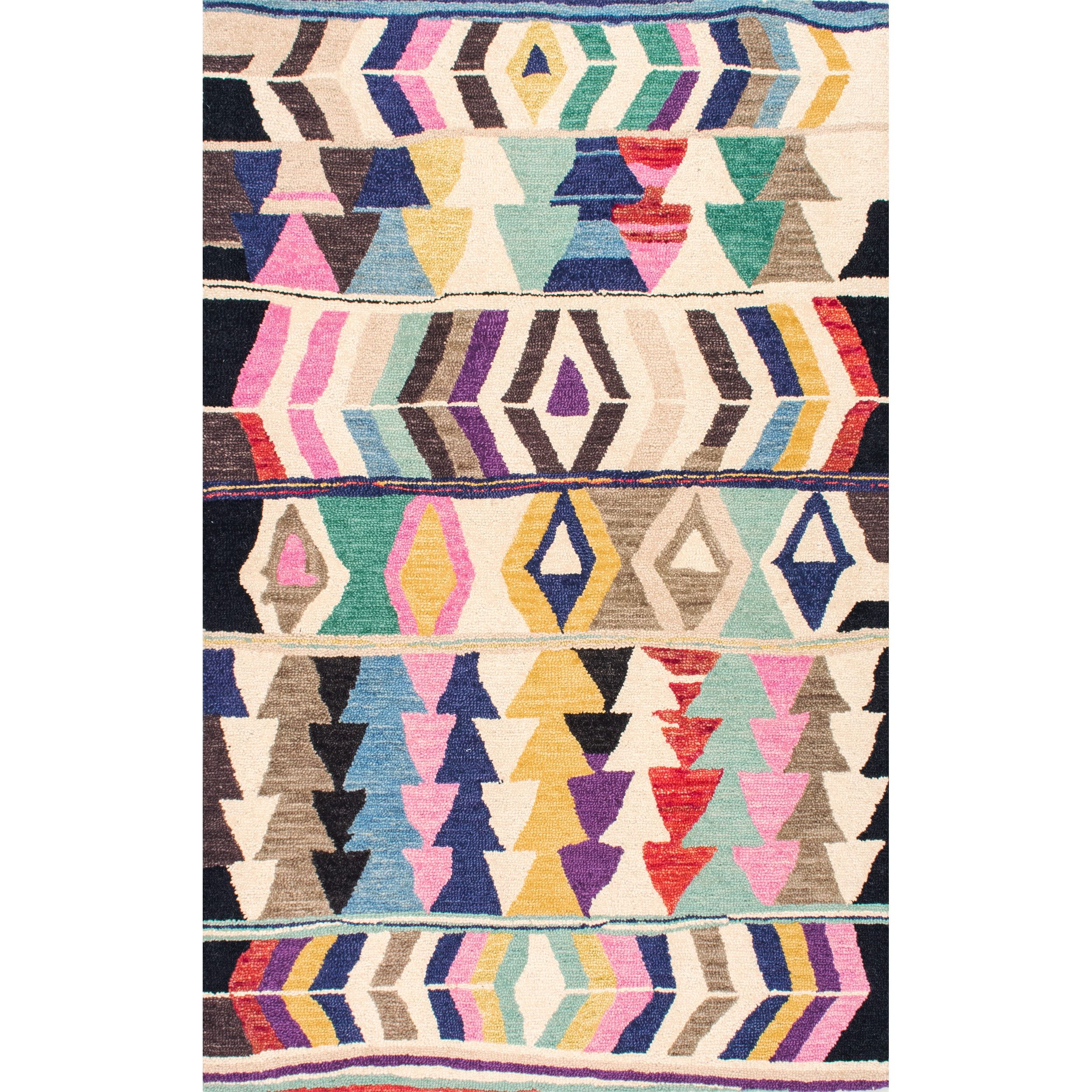 Ofelia Multicolor Hand Tufted Wool Geometric Area Rug, 9' 6" x 13' 6"