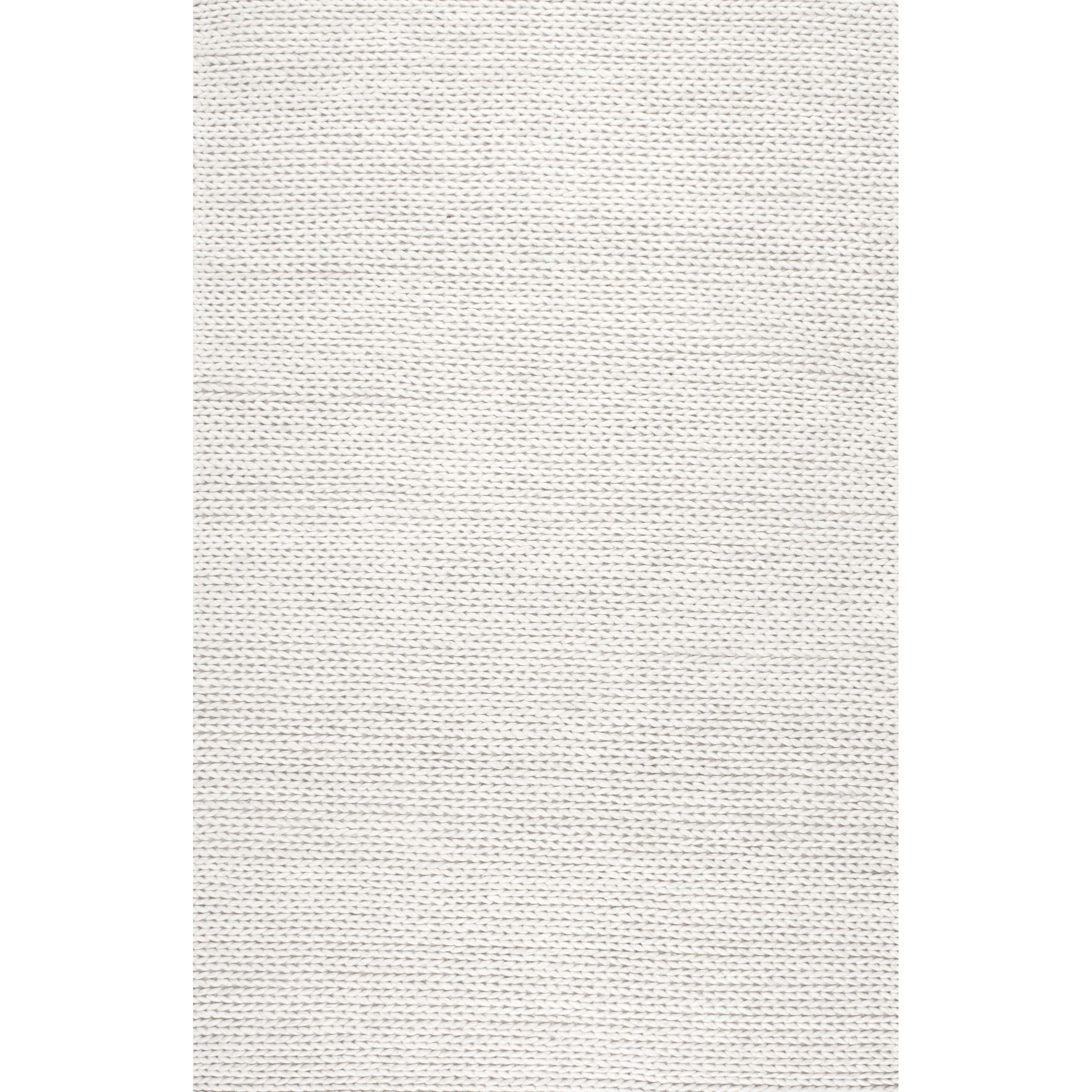 Off-White Braided Wool Rectangular Area Rug