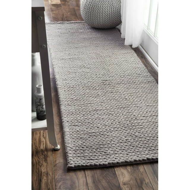 Light Grey Hand-Tufted Wool Braided Area Rug