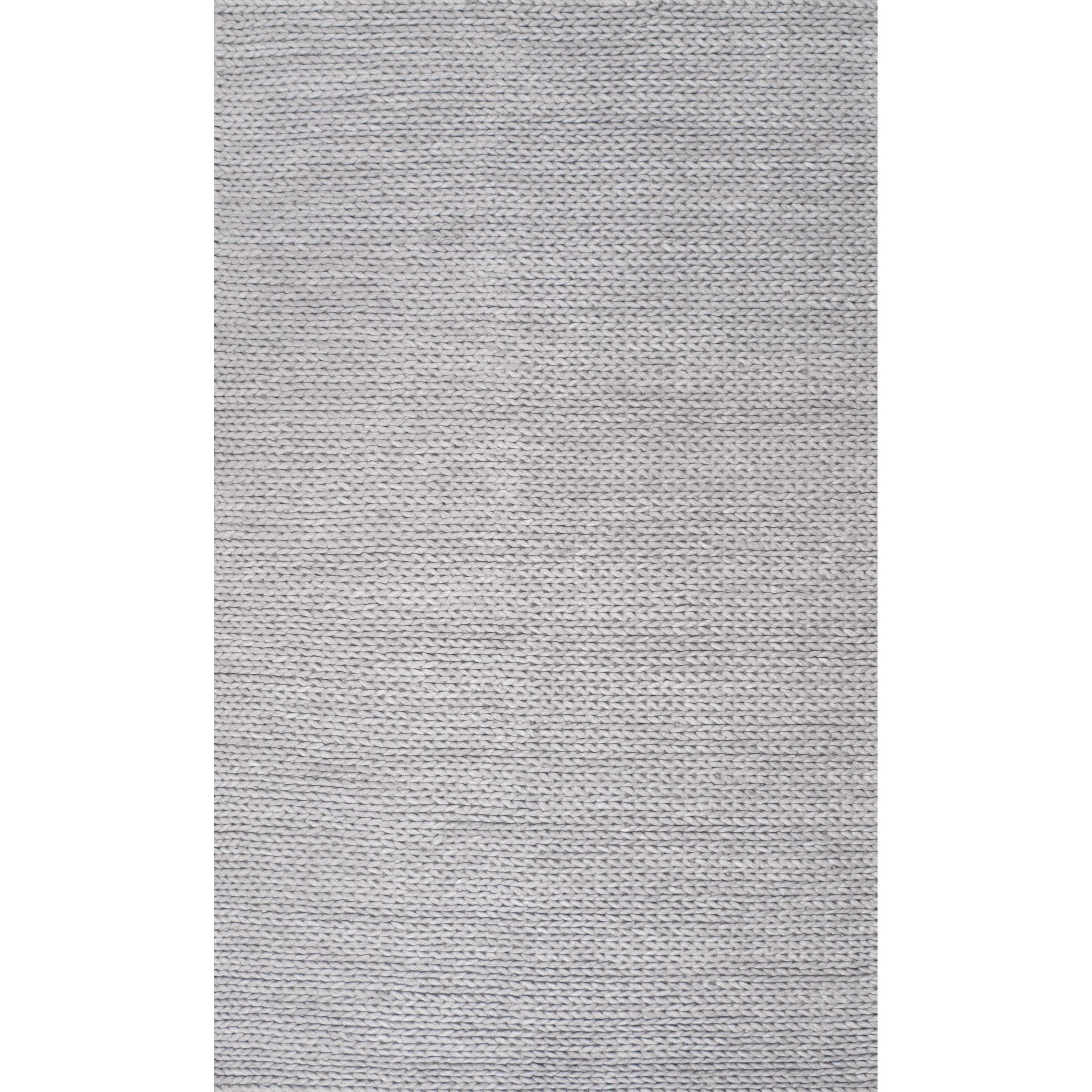Light Grey Braided Wool Handmade 8x10 Area Rug