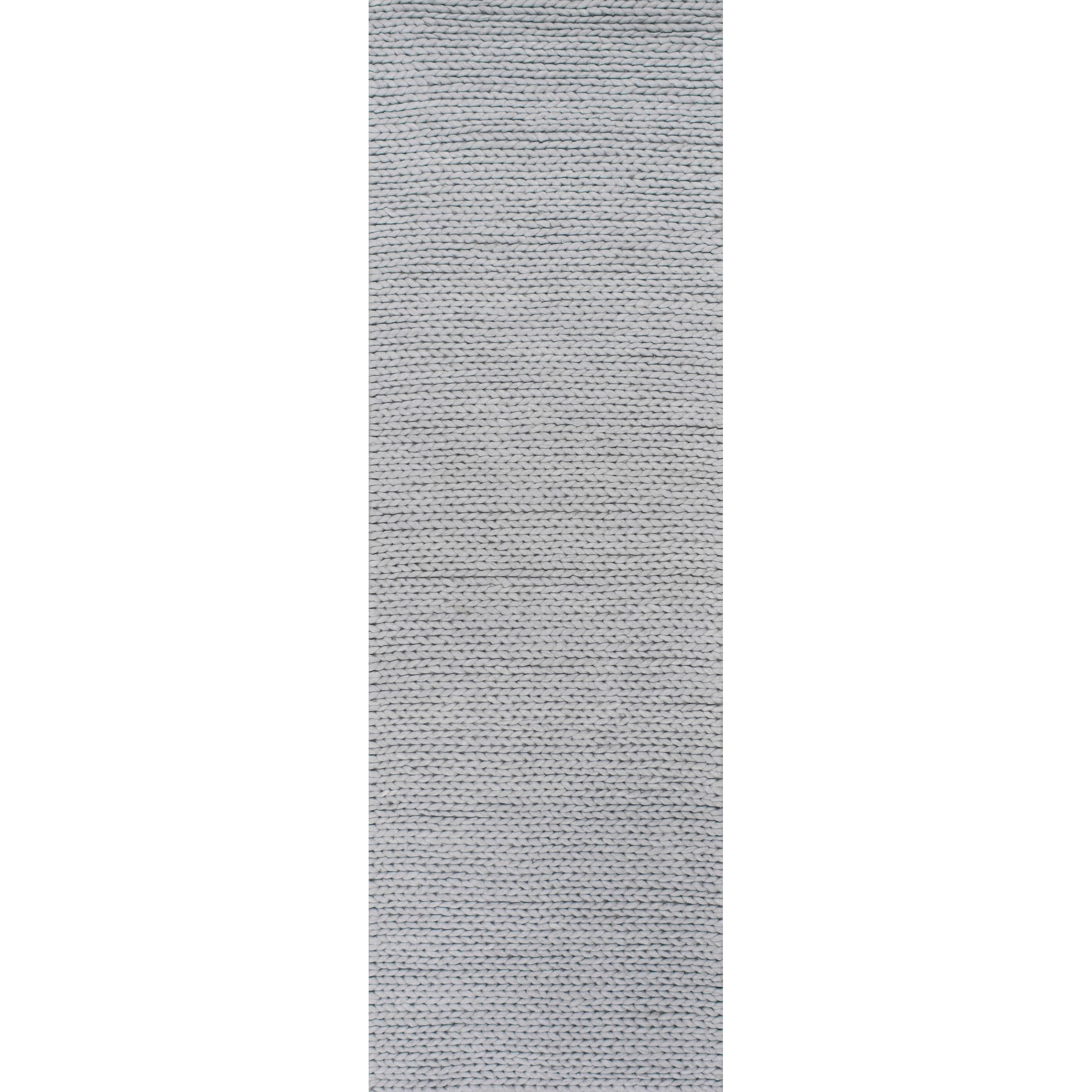 Light Grey Braided Wool Runner Rug, 2' 8" x 10'