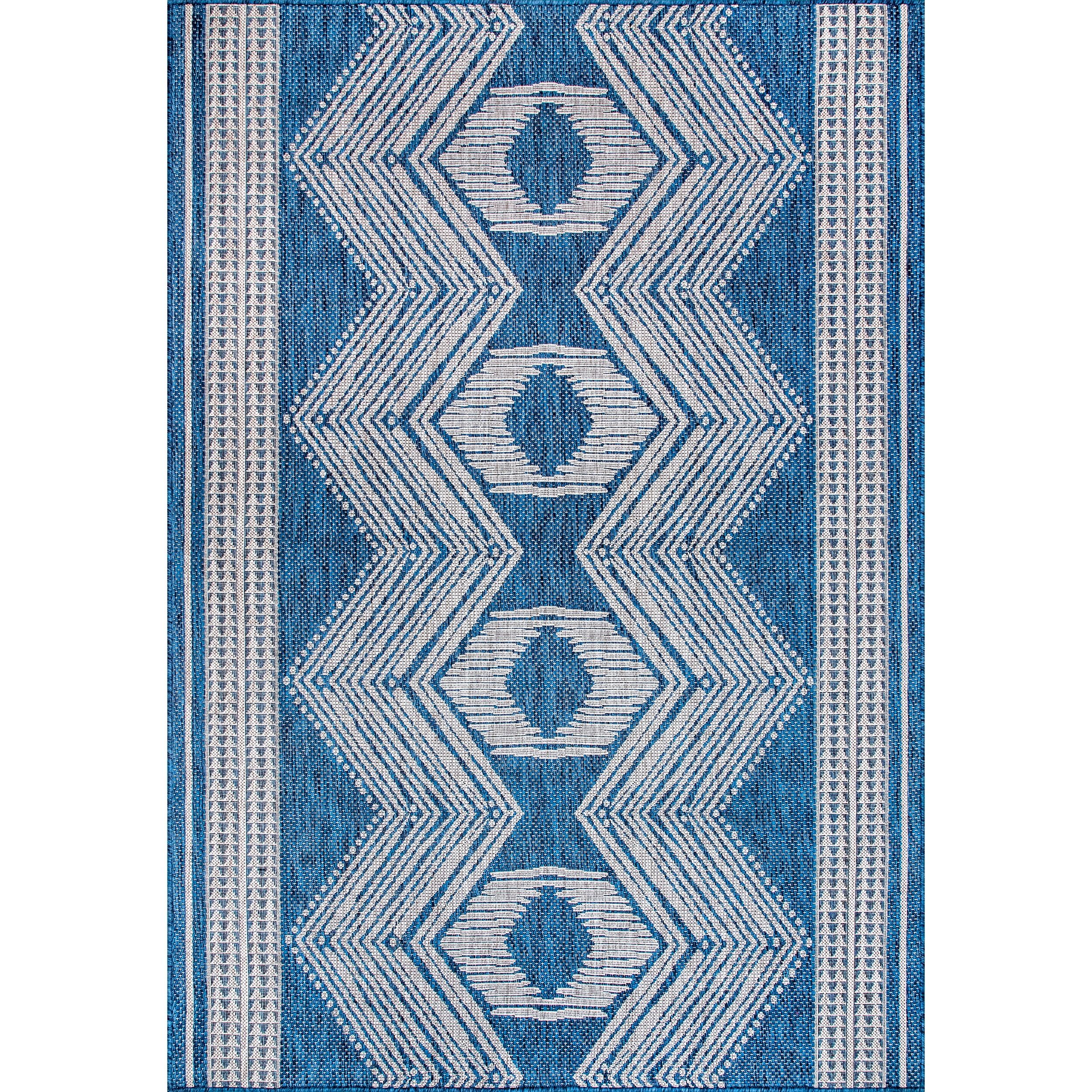 Blue Rectangular Flat Woven Synthetic Indoor/Outdoor Rug