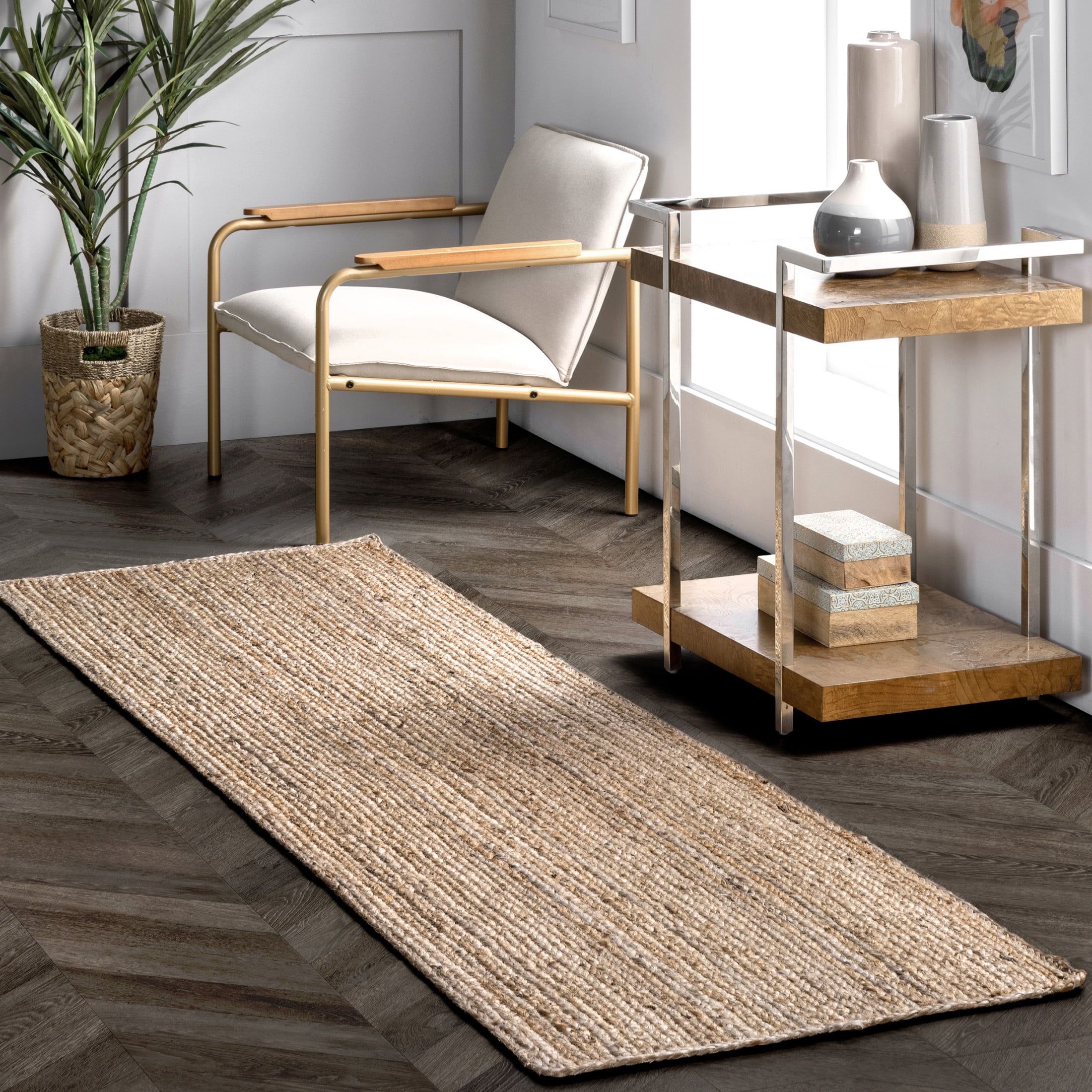 Handwoven Braided Jute Runner Rug, 2' 6" x 12', Natural