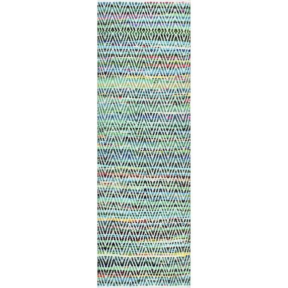Green and Multicolor Handwoven Cotton Chevron Runner Rug