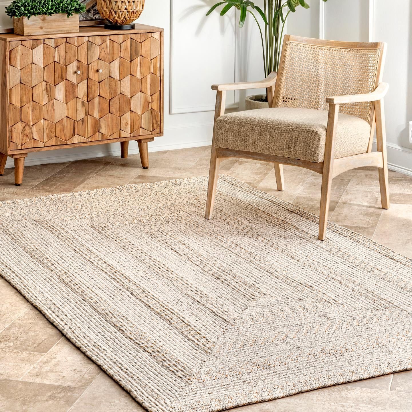 Ivory Braided Synthetic Oval Rug, Easy Care 52" x 24"