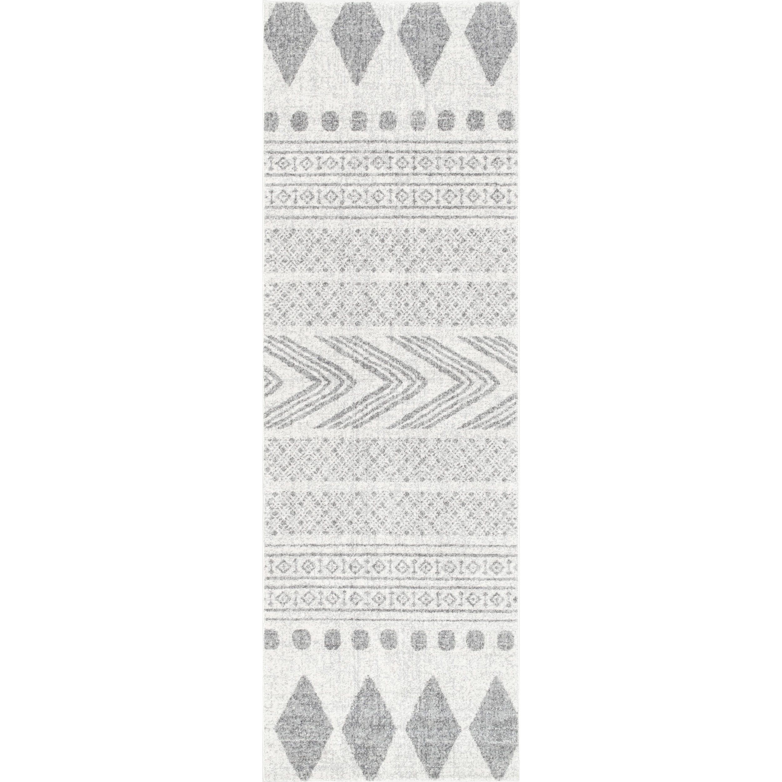 Gray Geometric Easy Care Synthetic Runner Rug, 2' 6" x 6'