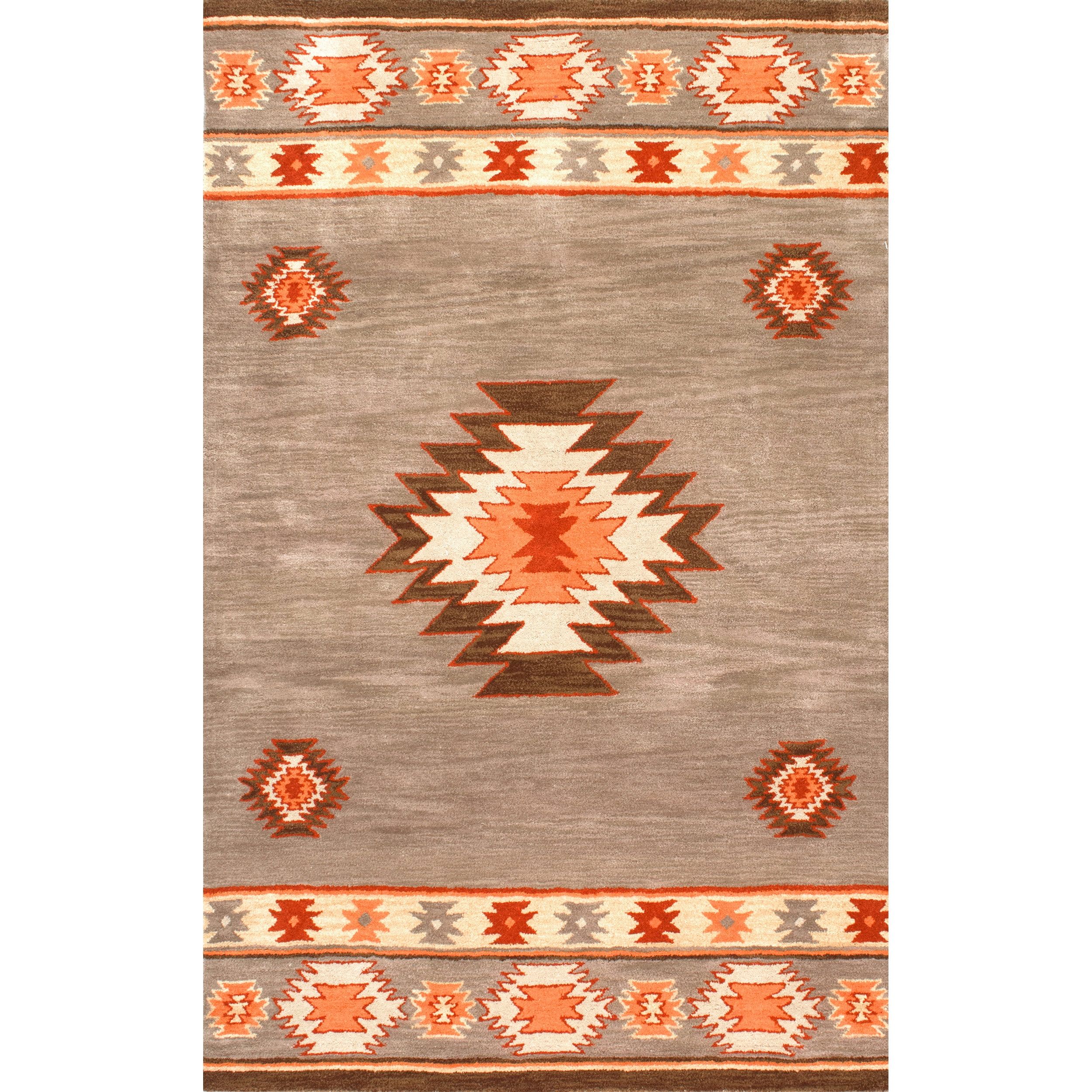 Shyla Sage and Gray Wool Southwestern Area Rug, 5' x 8'