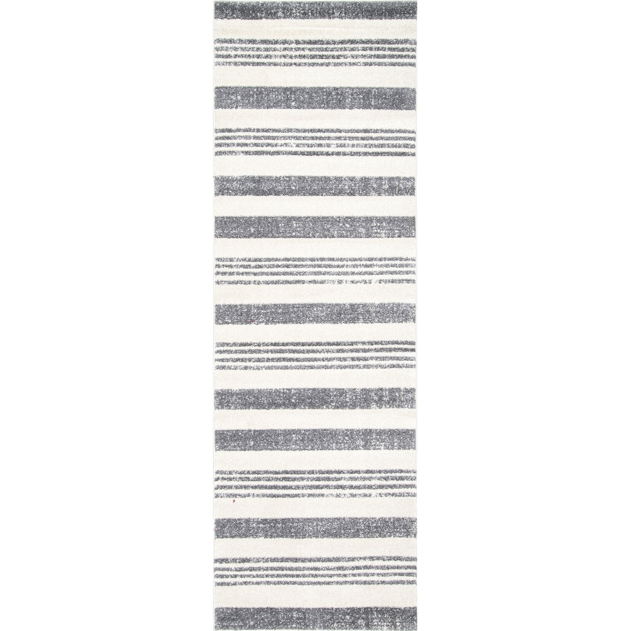 Handcrafted Reversible Gray Stripe Synthetic Runner Rug, 33" x 13"