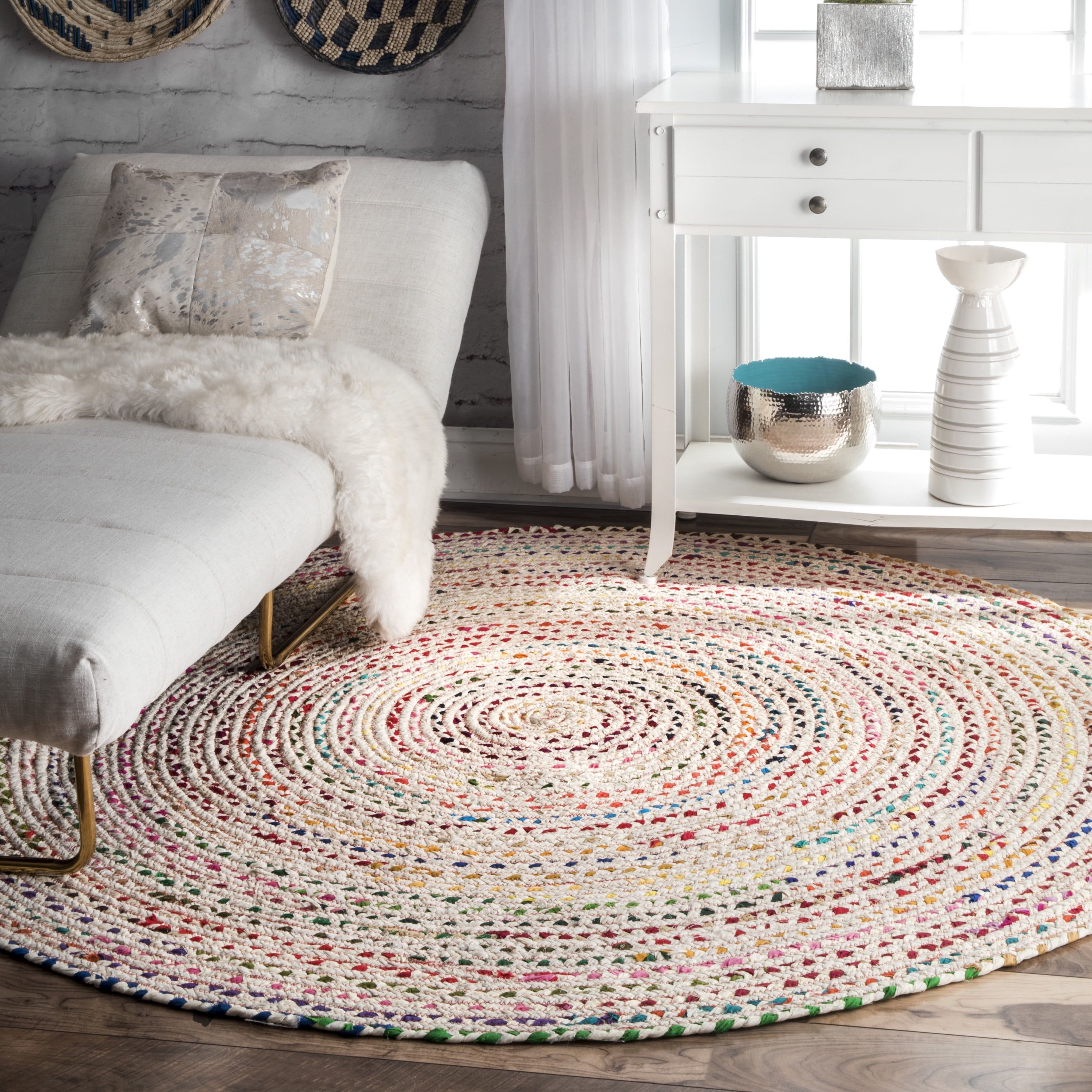 Ivory and Multicolor Braided Cotton Oval Rug 8' x 10'